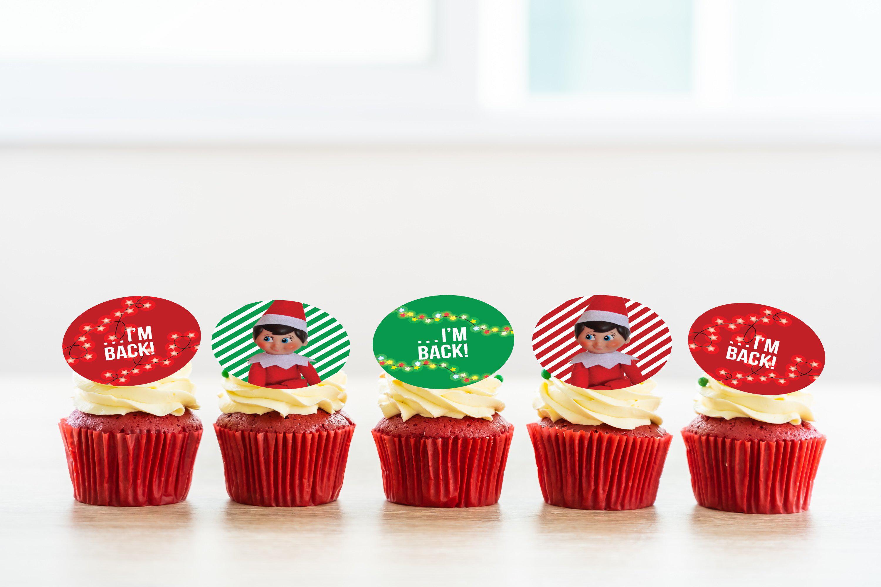 Elf on the Shelf - I'm Back printed cupcake toppers