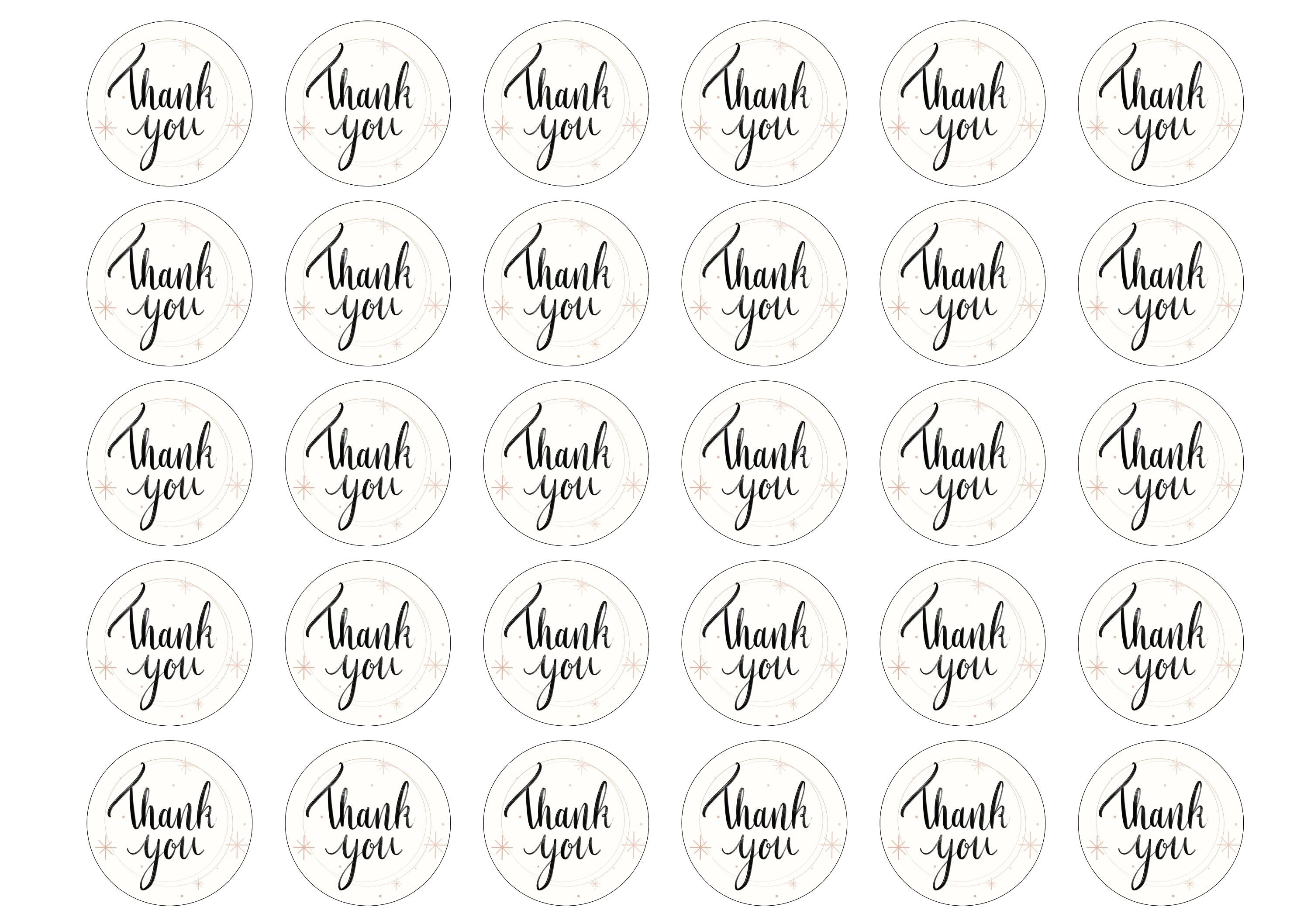 30 edible toppers with a thank you message