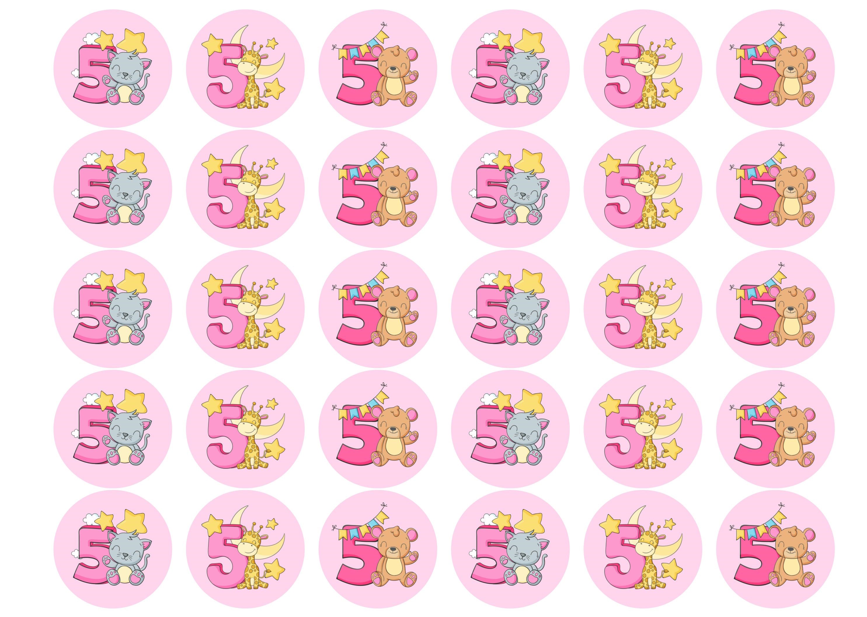 30 edible 5th birthday cupcake toppers