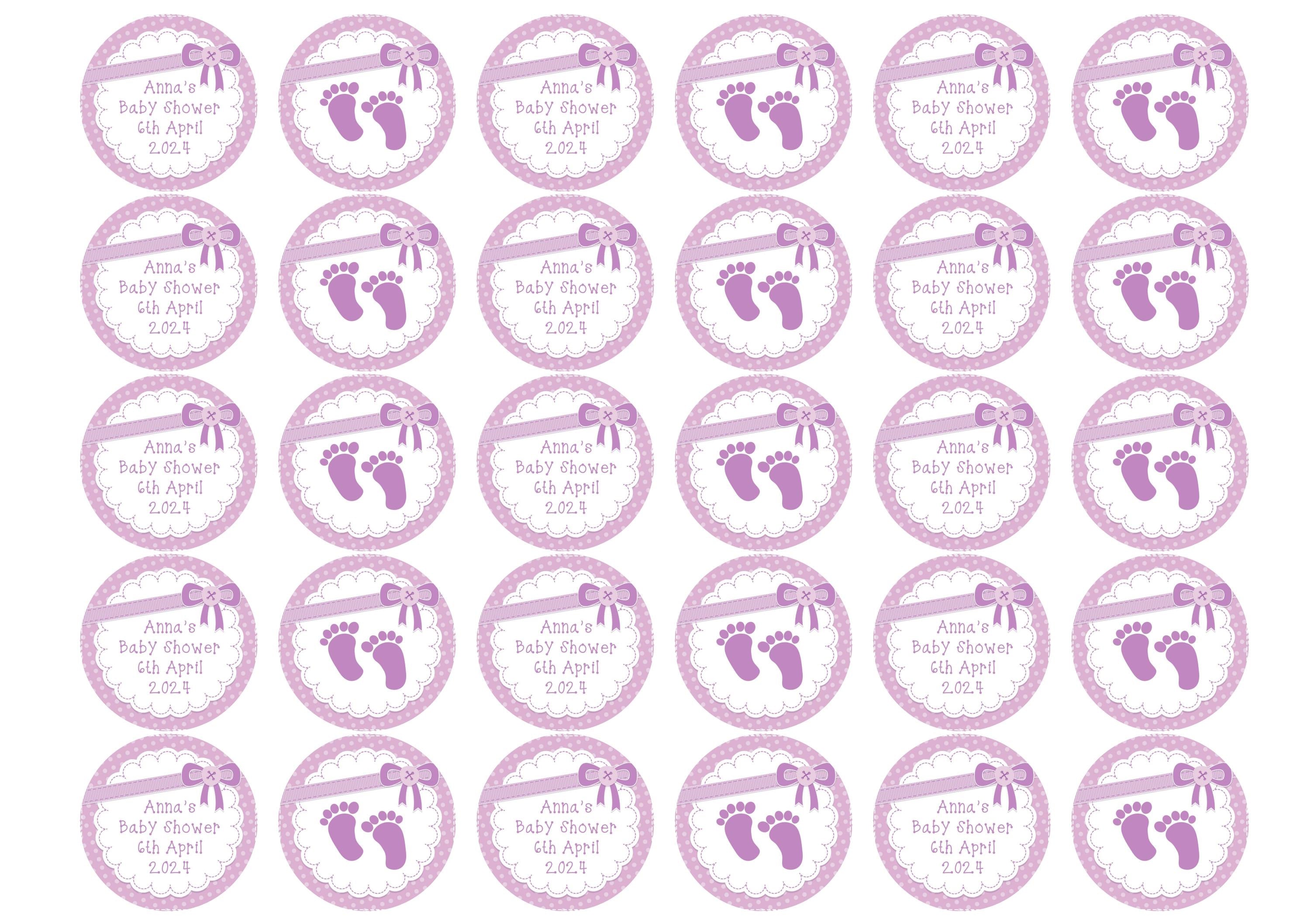 Personalised baby shower cupcake toppers in purple