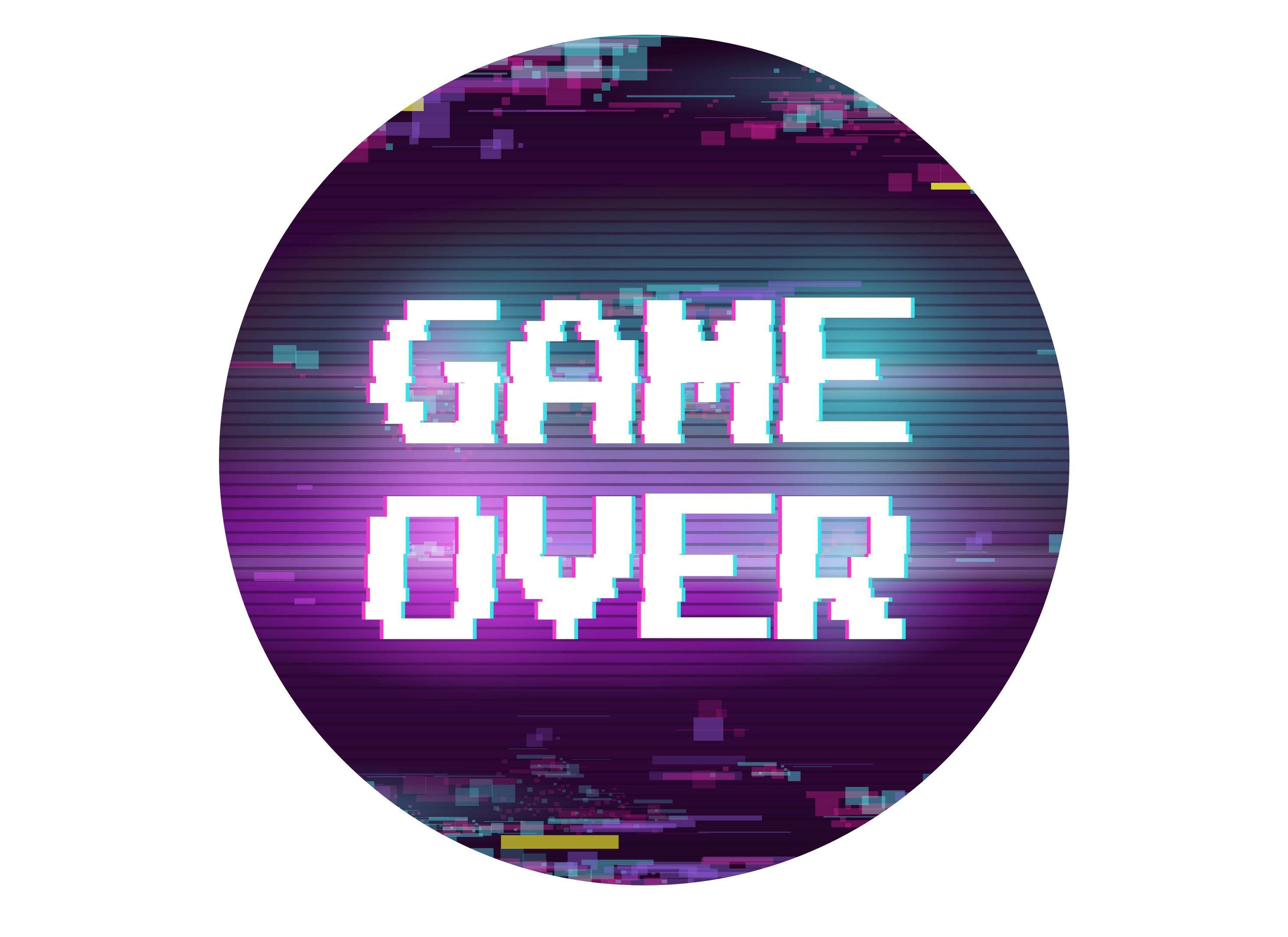Large round Game Over edible printed cake topper