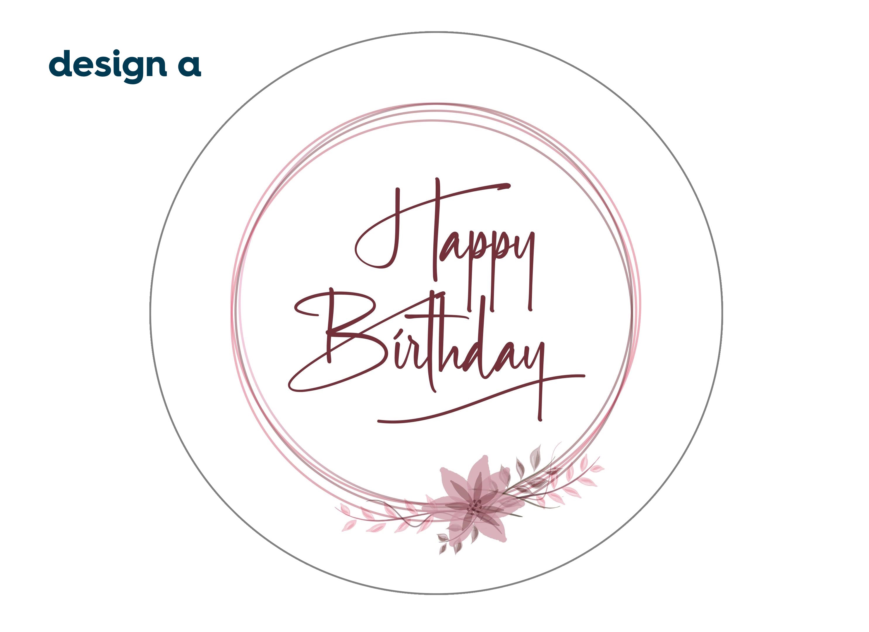 Dusky Pink floral Happy Birthday printed cake topper - design a