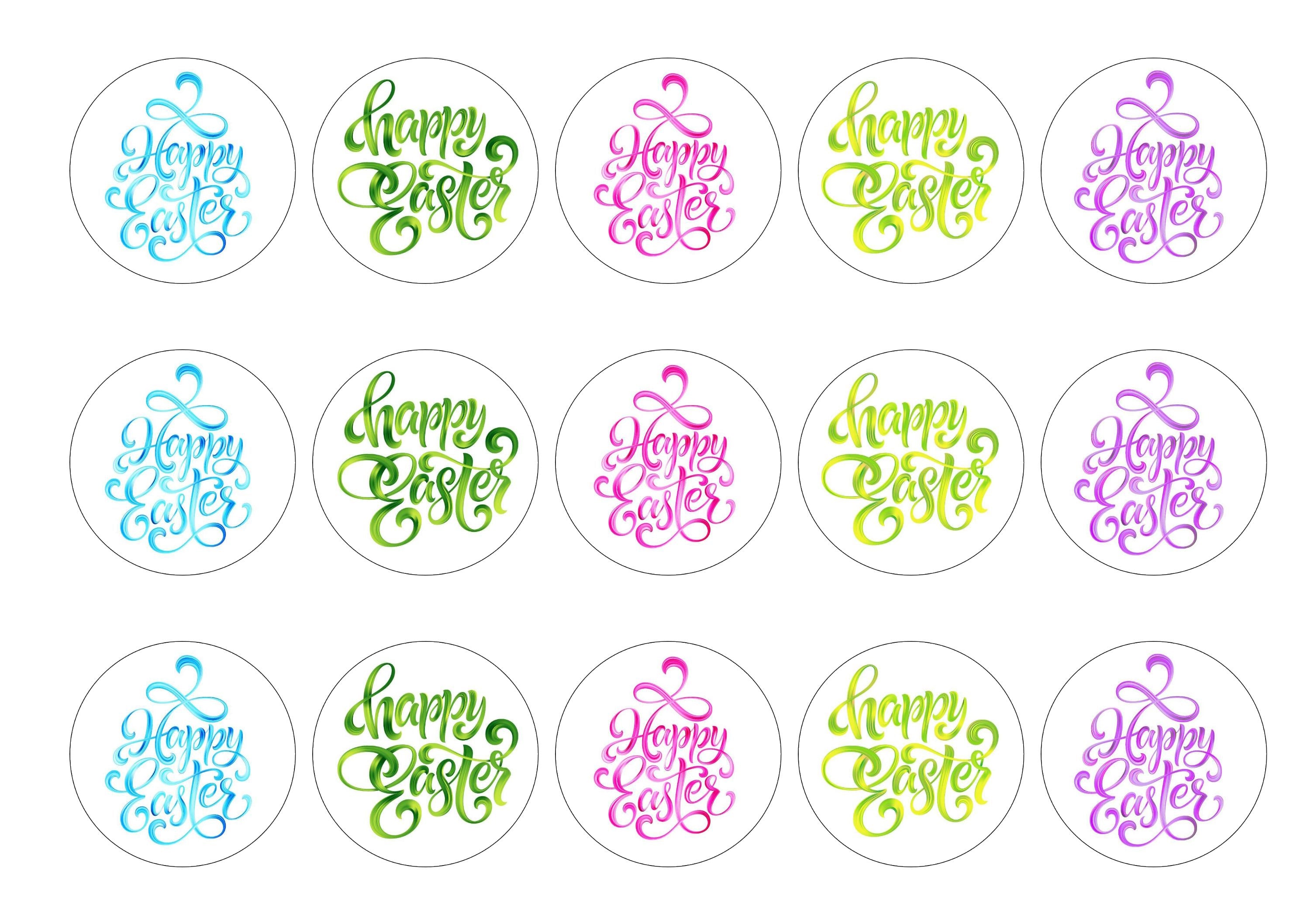 15 Printed Happy Easter cupcake toppers