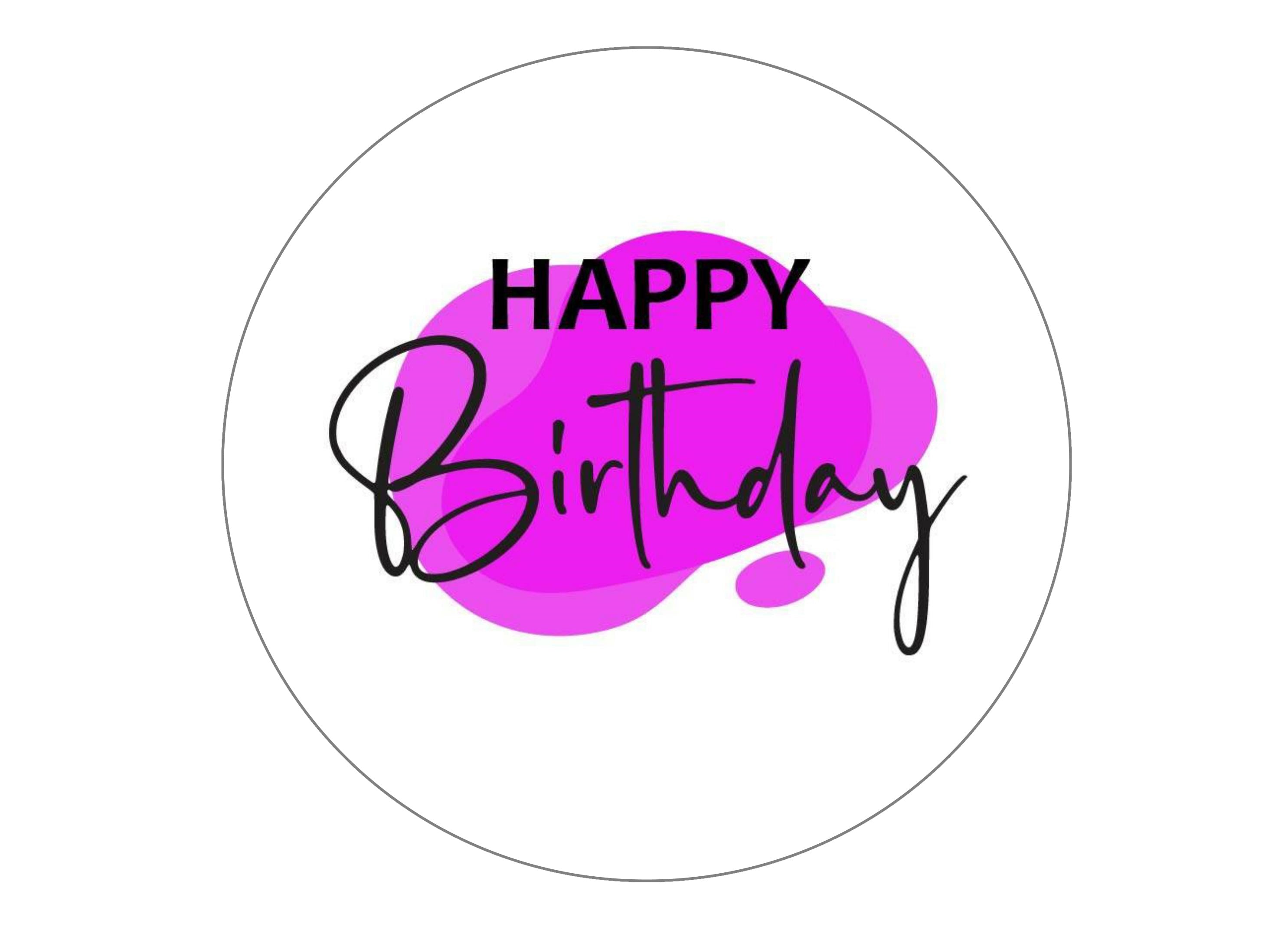 Round cake topper with a pink Happy Birthday Design