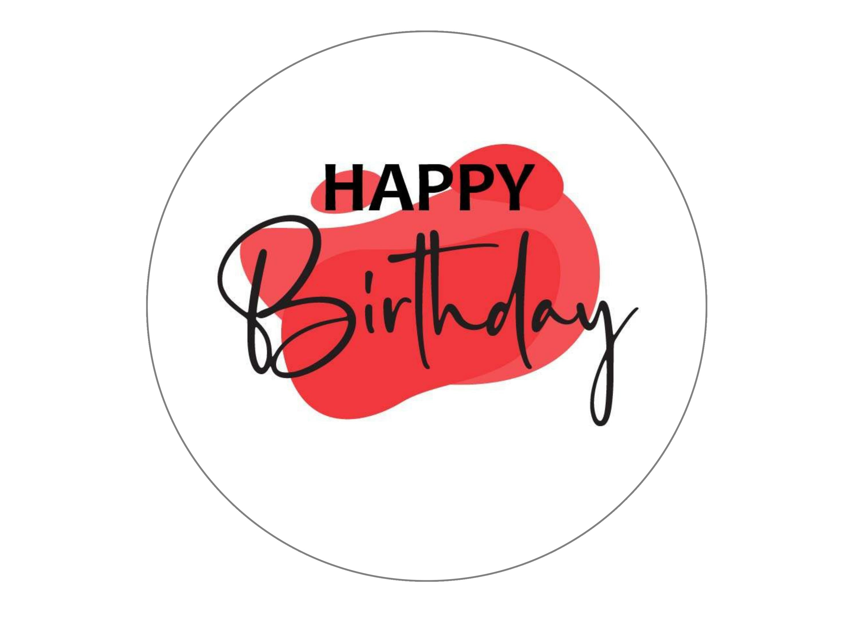 190mm round cake topper with a red birthday design