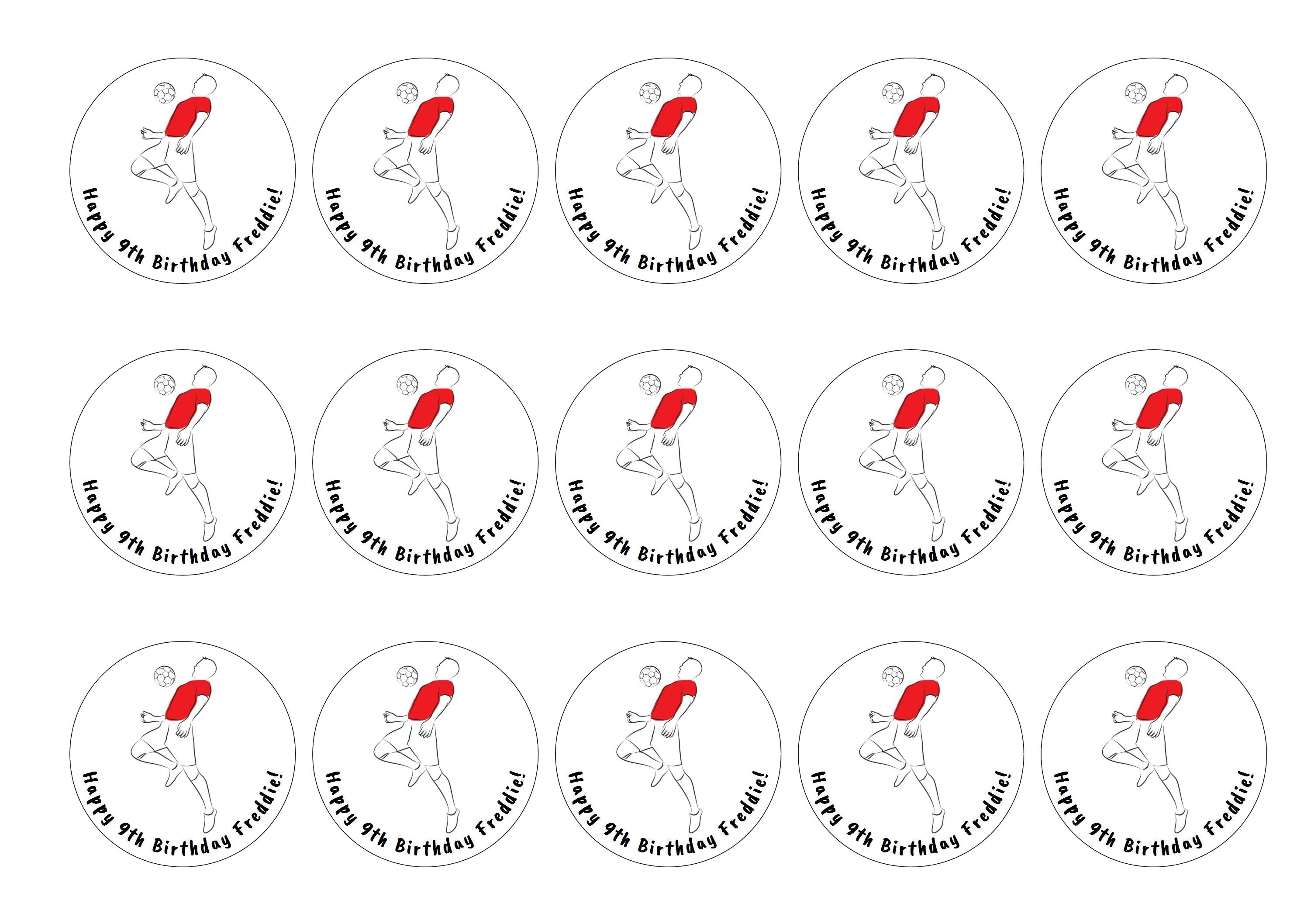 15 edible toppers suitable for food and drink with a red football player for a birthday cake decorations