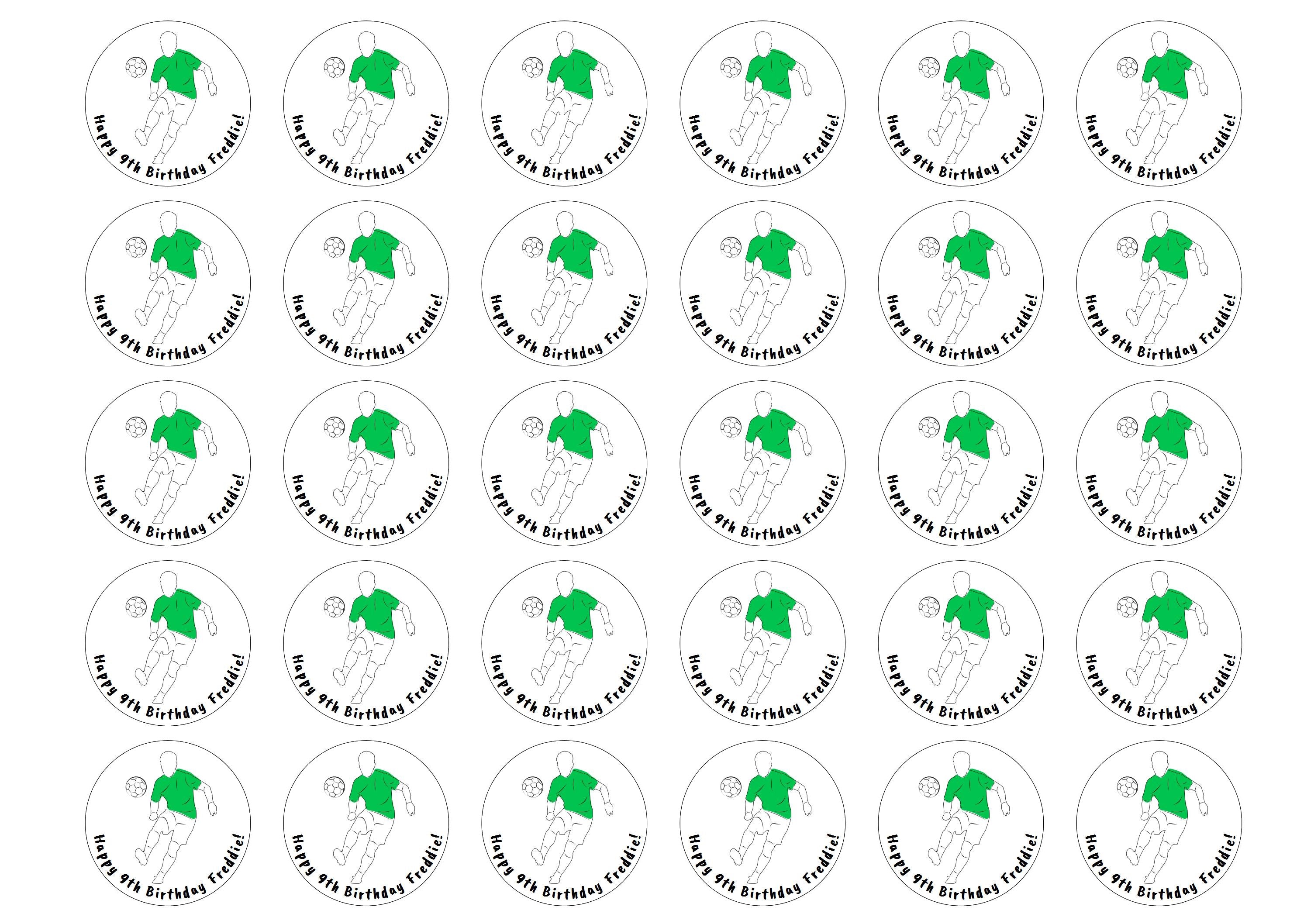 30 edible toppers with a green football design