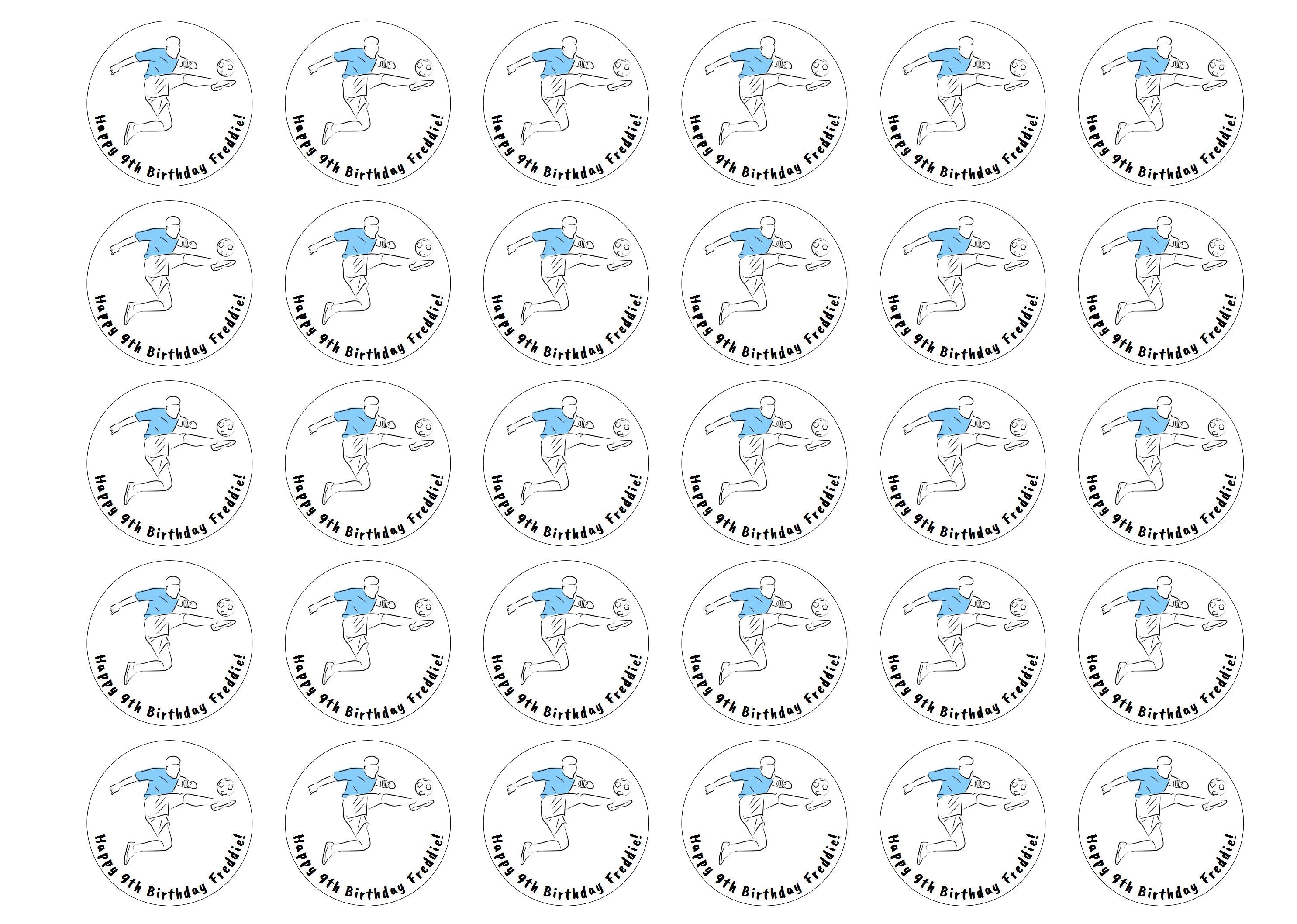 Light blue football player design e.g. Man City for the football fan with a birthday message