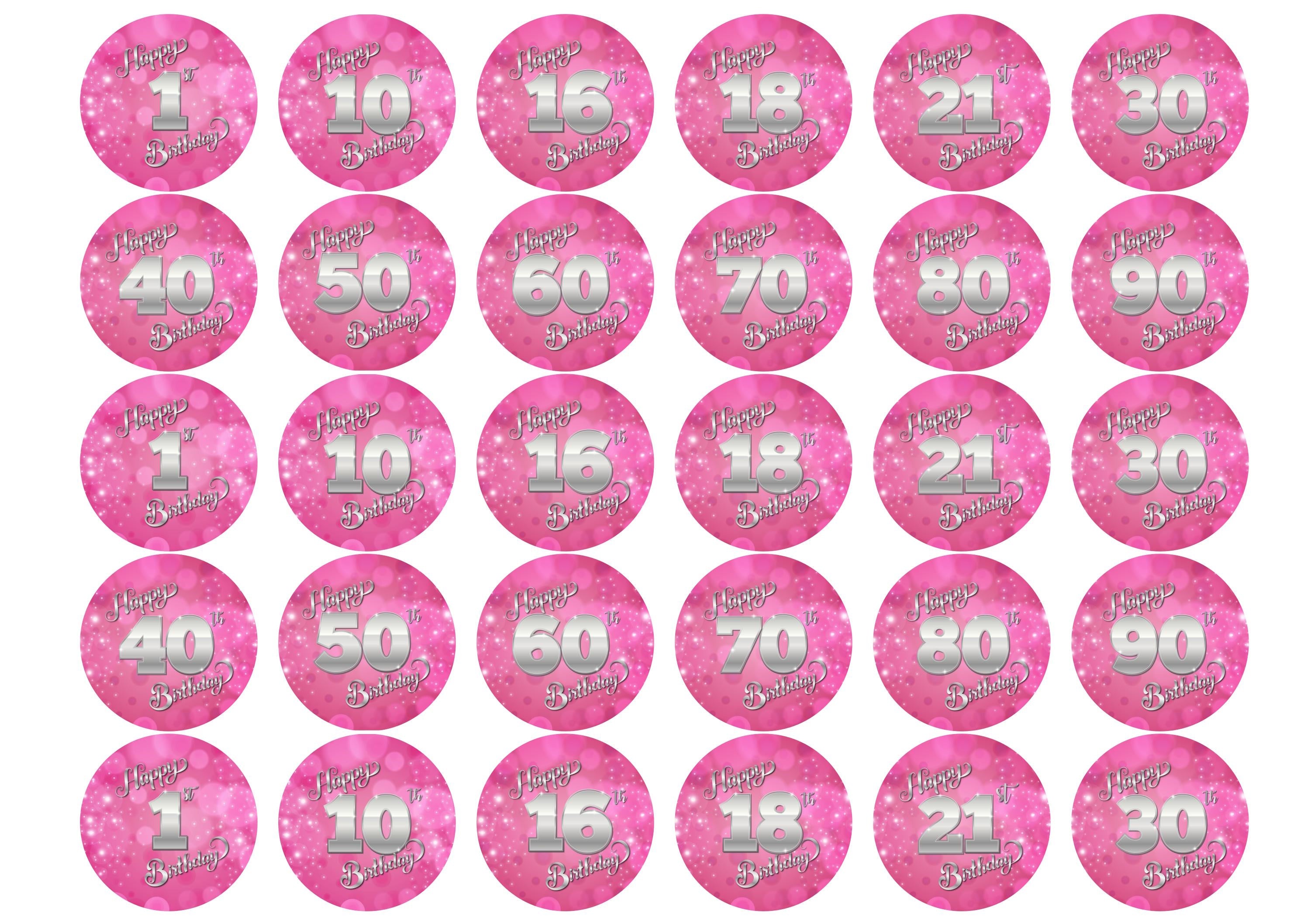 Pink birthday party cupcake toppers with an age