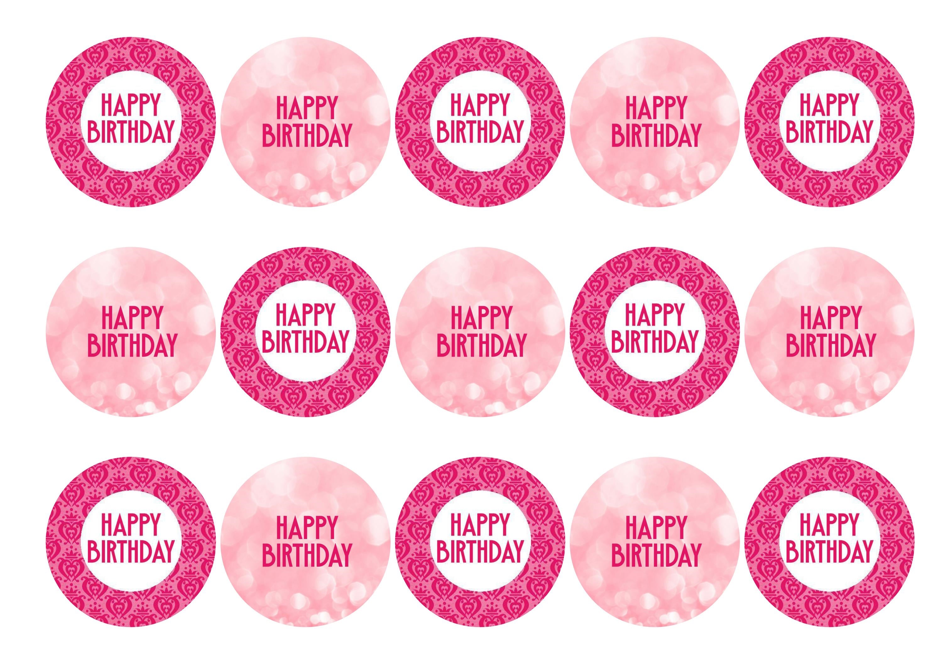 Pink Happy Birthday cupcake toppers