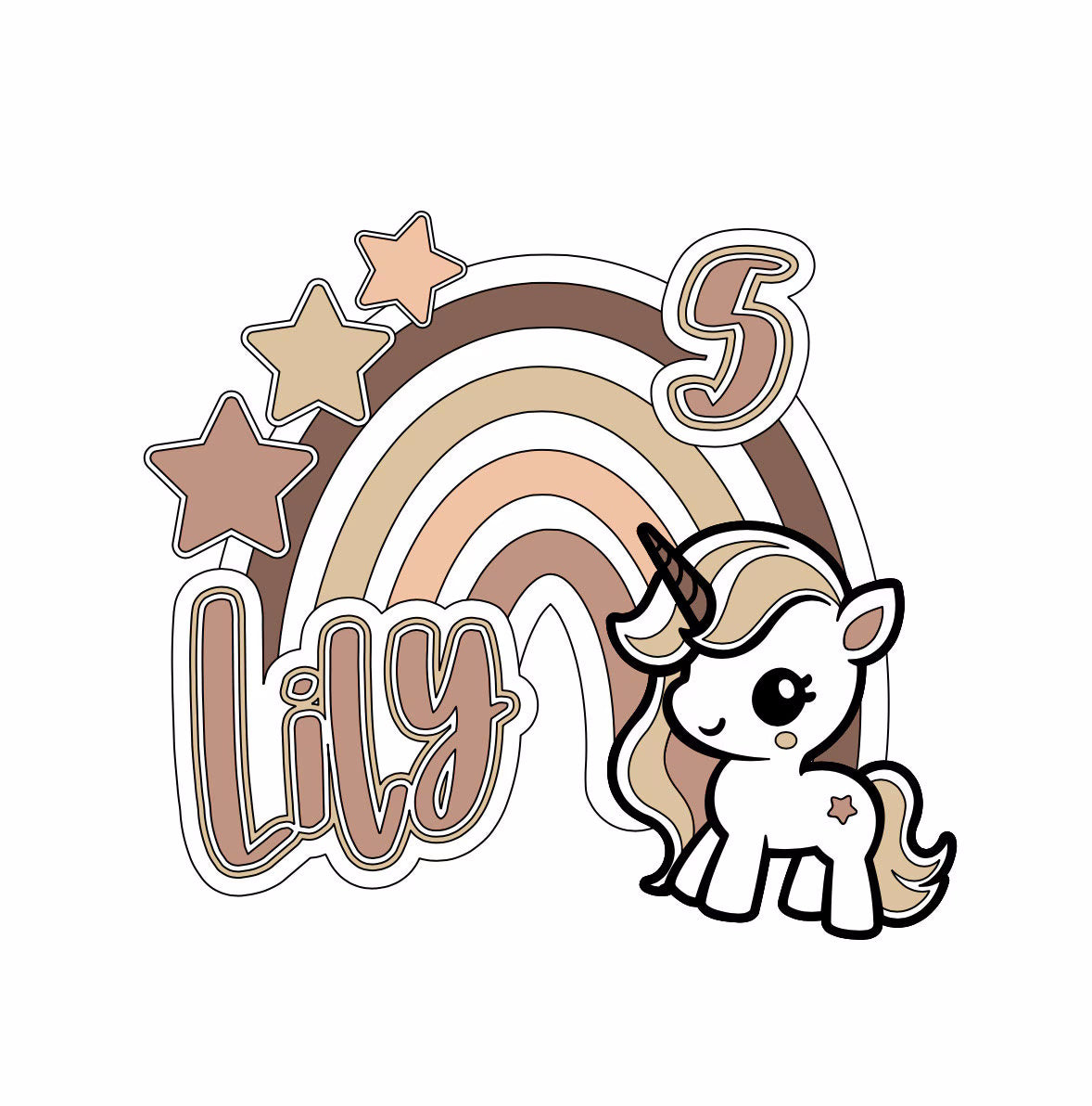 Personalised Rainbow Unicorn Shimmer Cake Topper - Non Edible