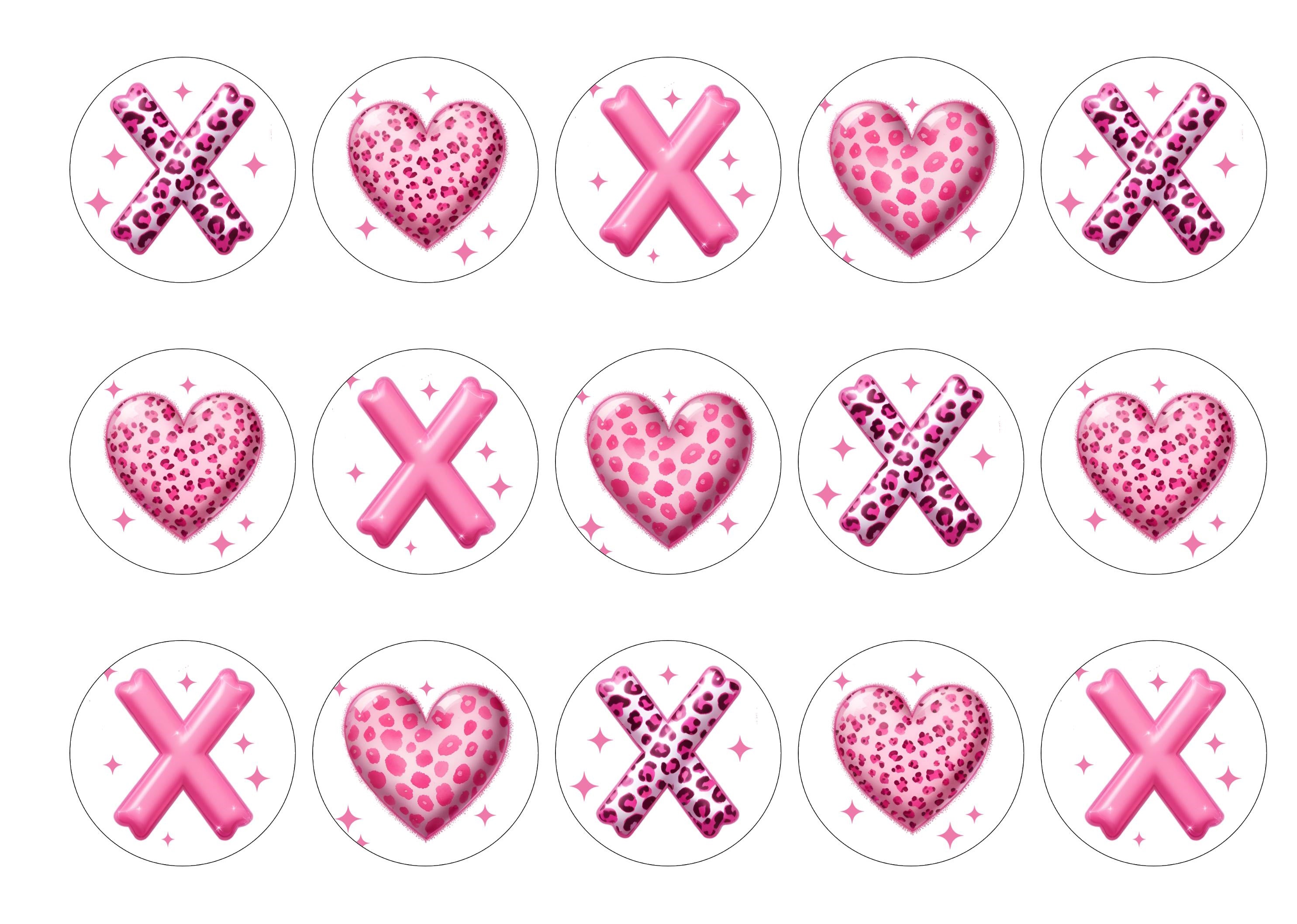 XOXO pink preppy valentines cupcake toppers