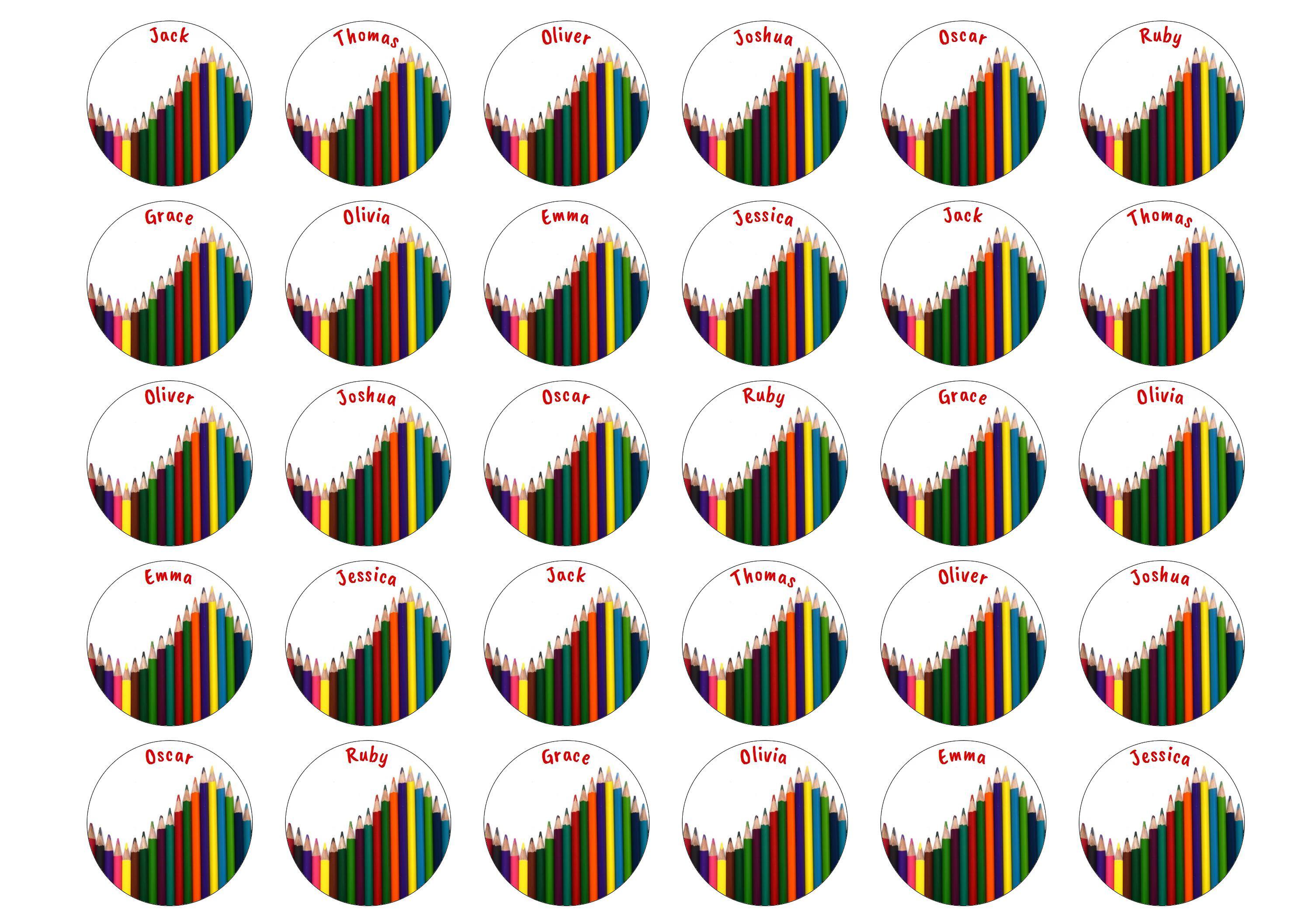 Printed edible cupcake toppers personalised with class names