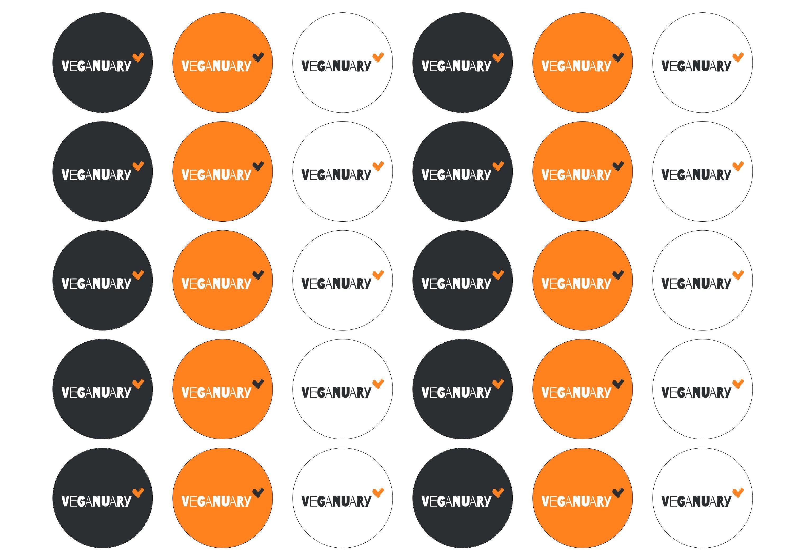 30 edible cupcake toppers with the Veganuary Orange logo