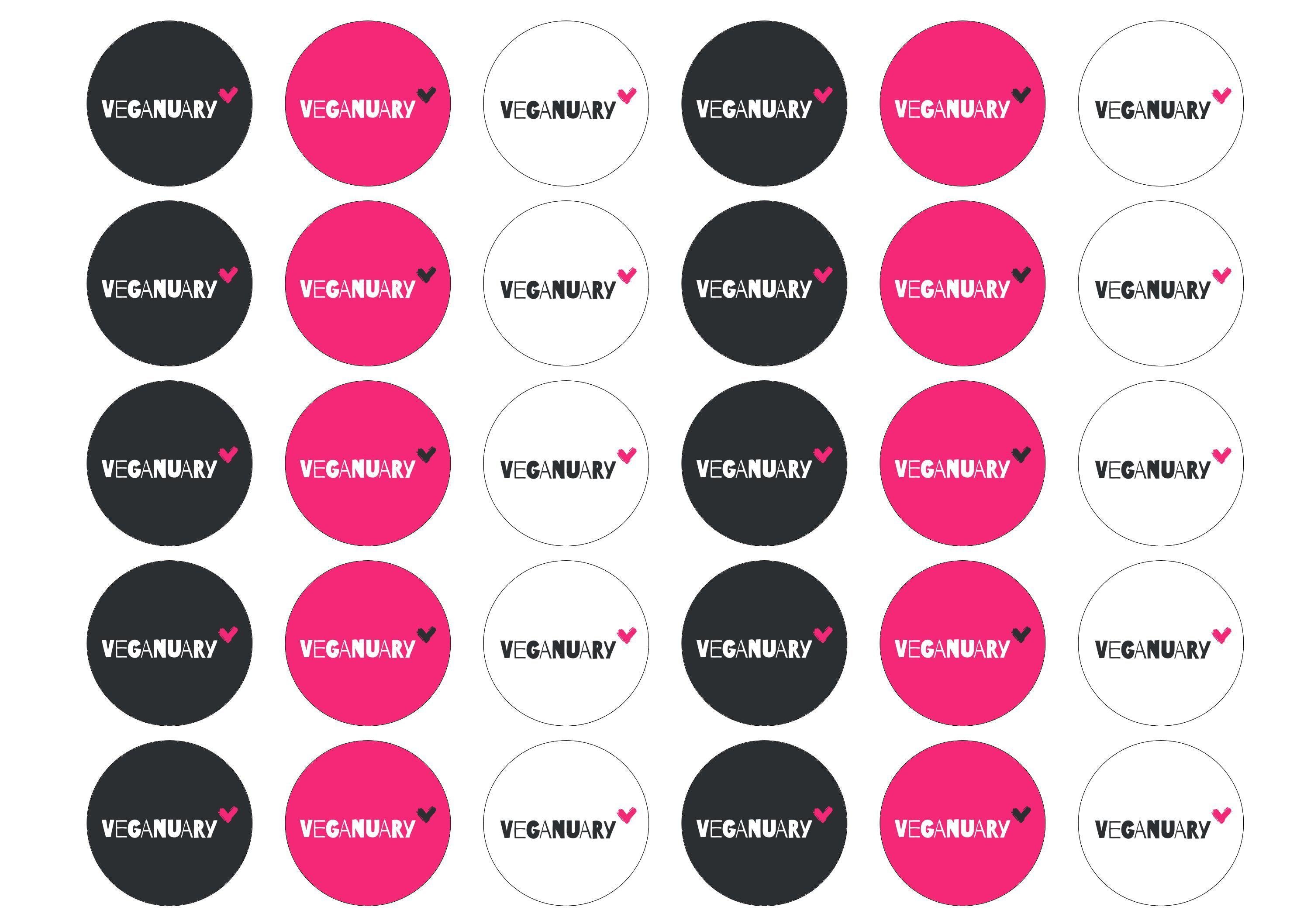 30 edible cupcake toppers with the Veganuary Pink logo
