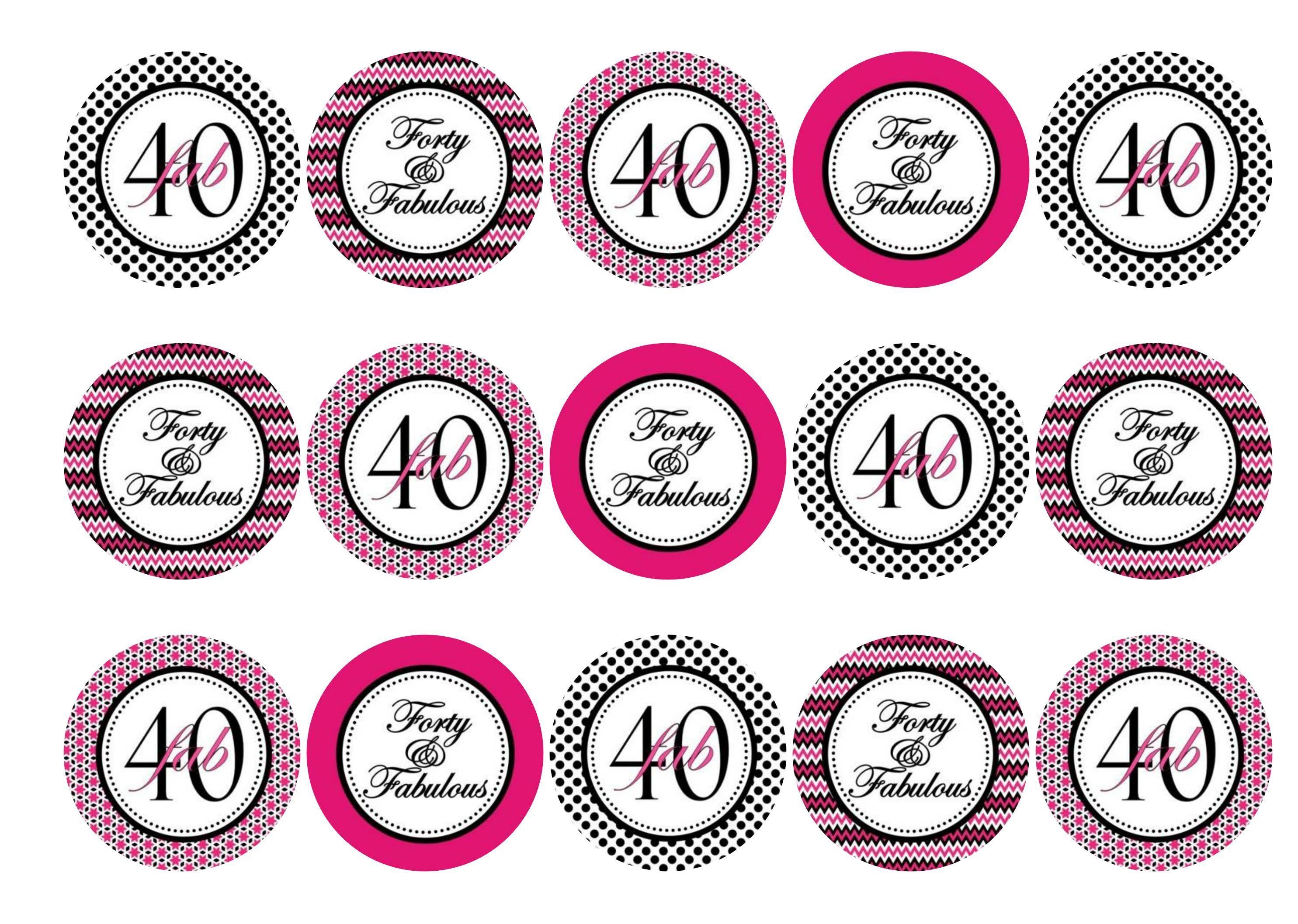 30 pink and black cupcake toppers for a 40th birthday