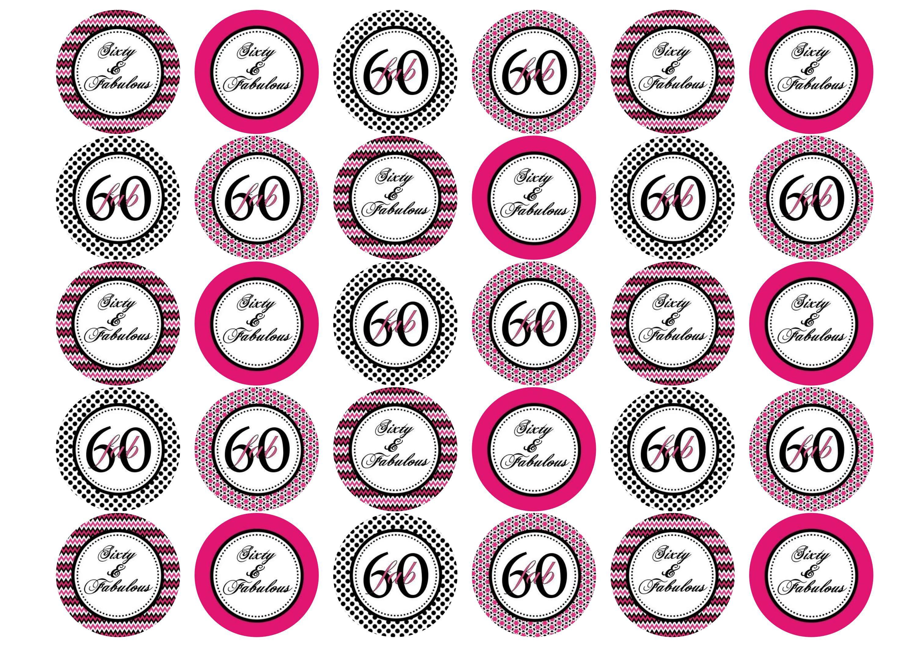30 pink and black cupcake toppers for a 60th birthday