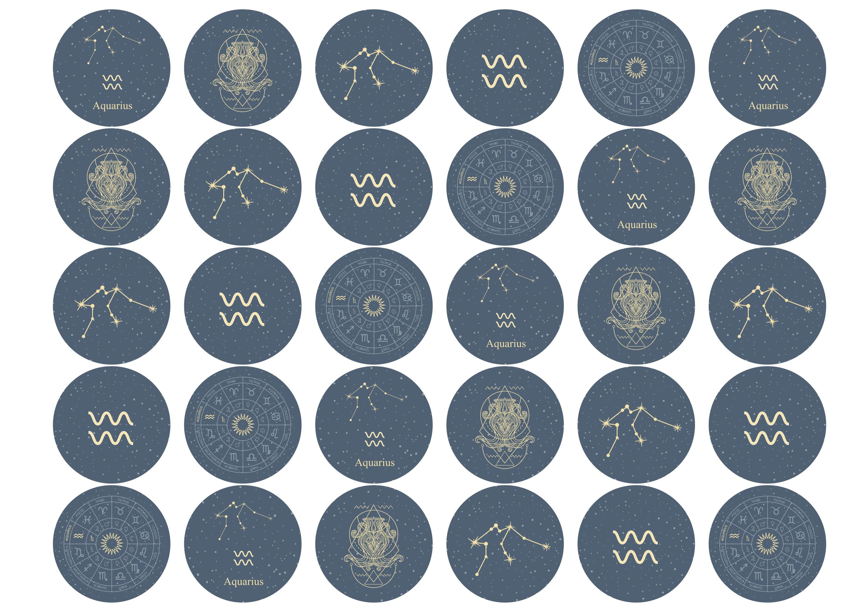 30 edible toppers with Aquarius zodiac star sign designs