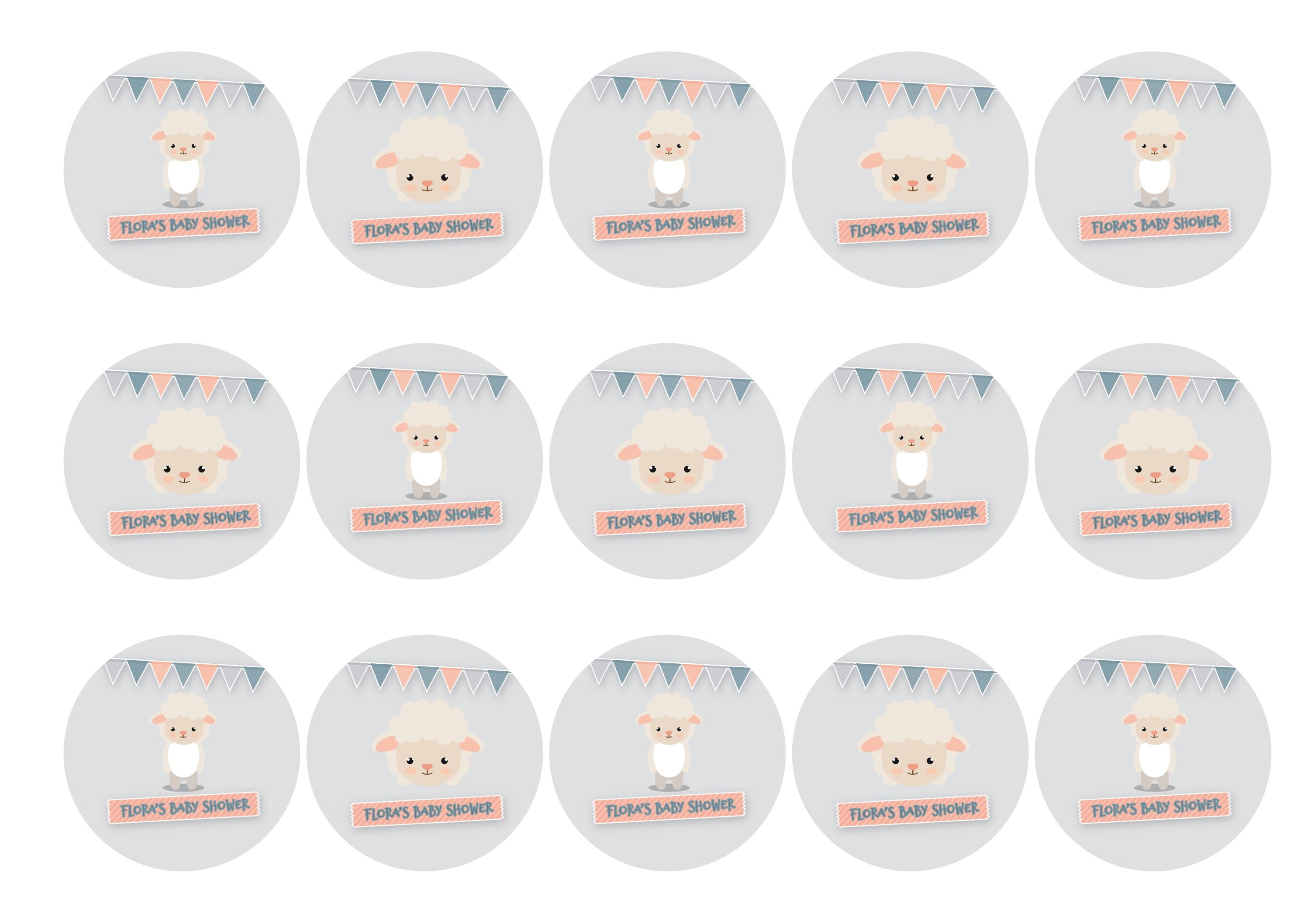 Cute baby shower cupcake toppers with a little lamb image