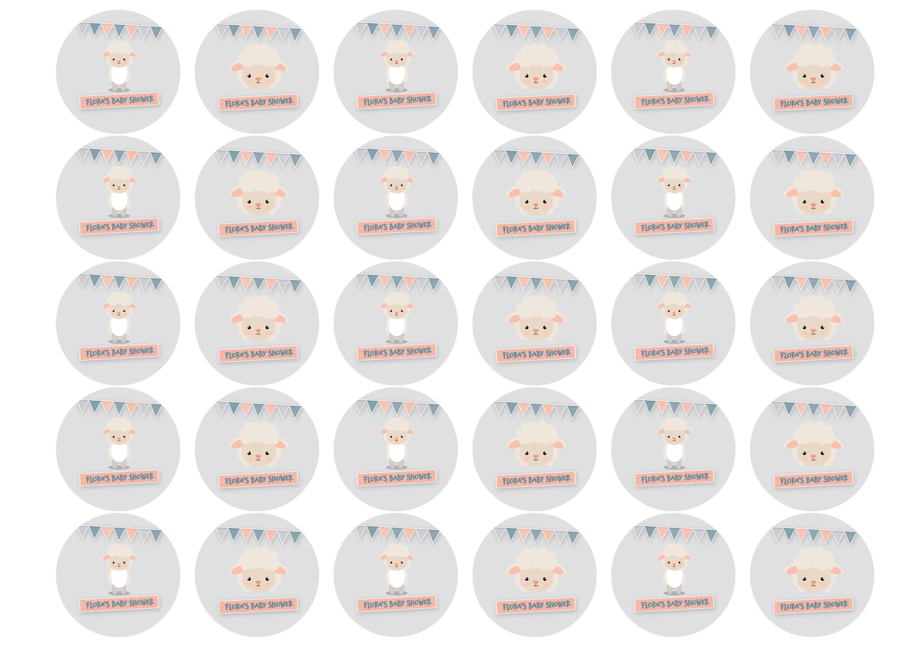 Cute baby shower printed toppers with a little lamb image