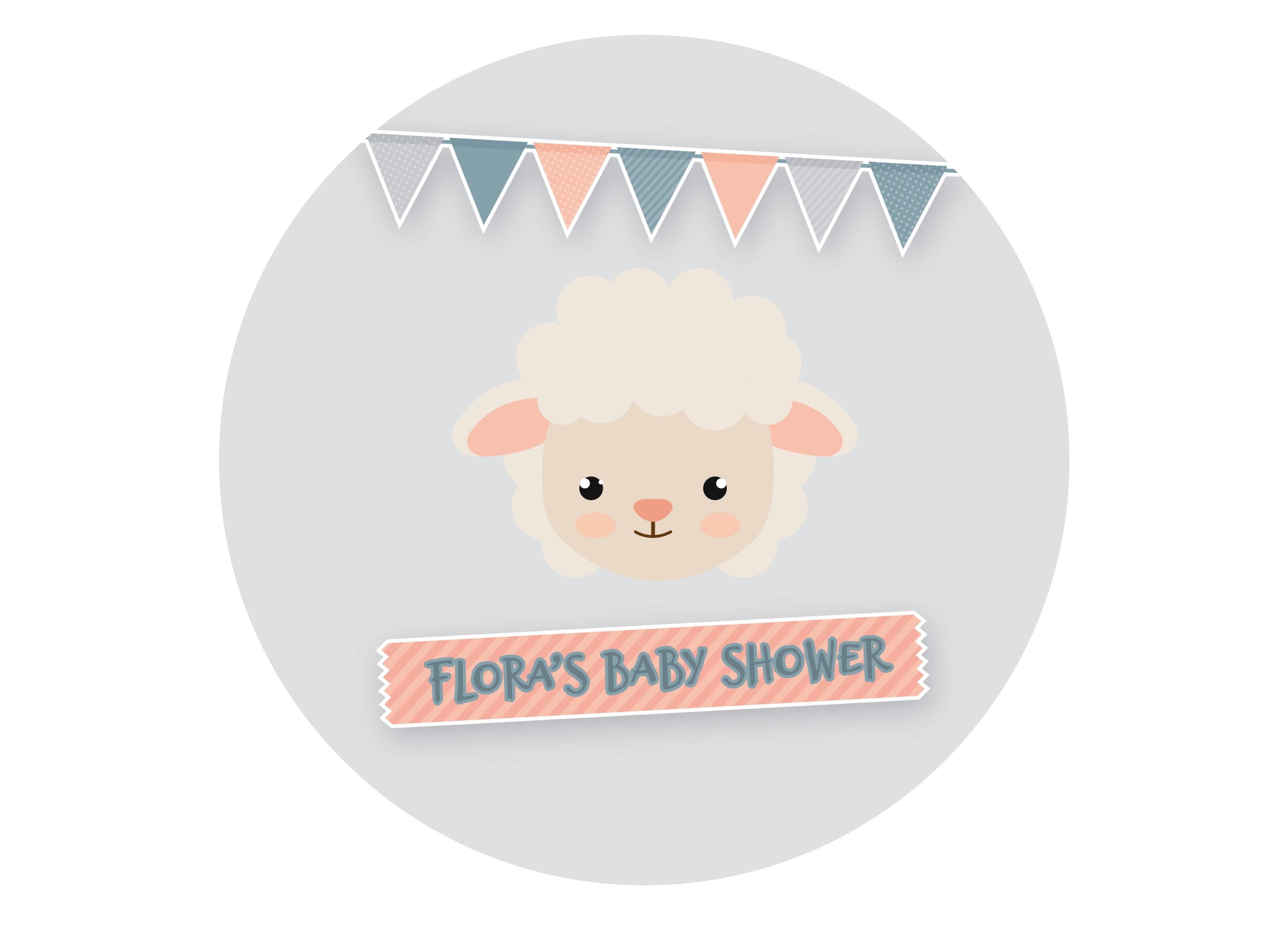 Cute baby shower cake topper with a little lamb image