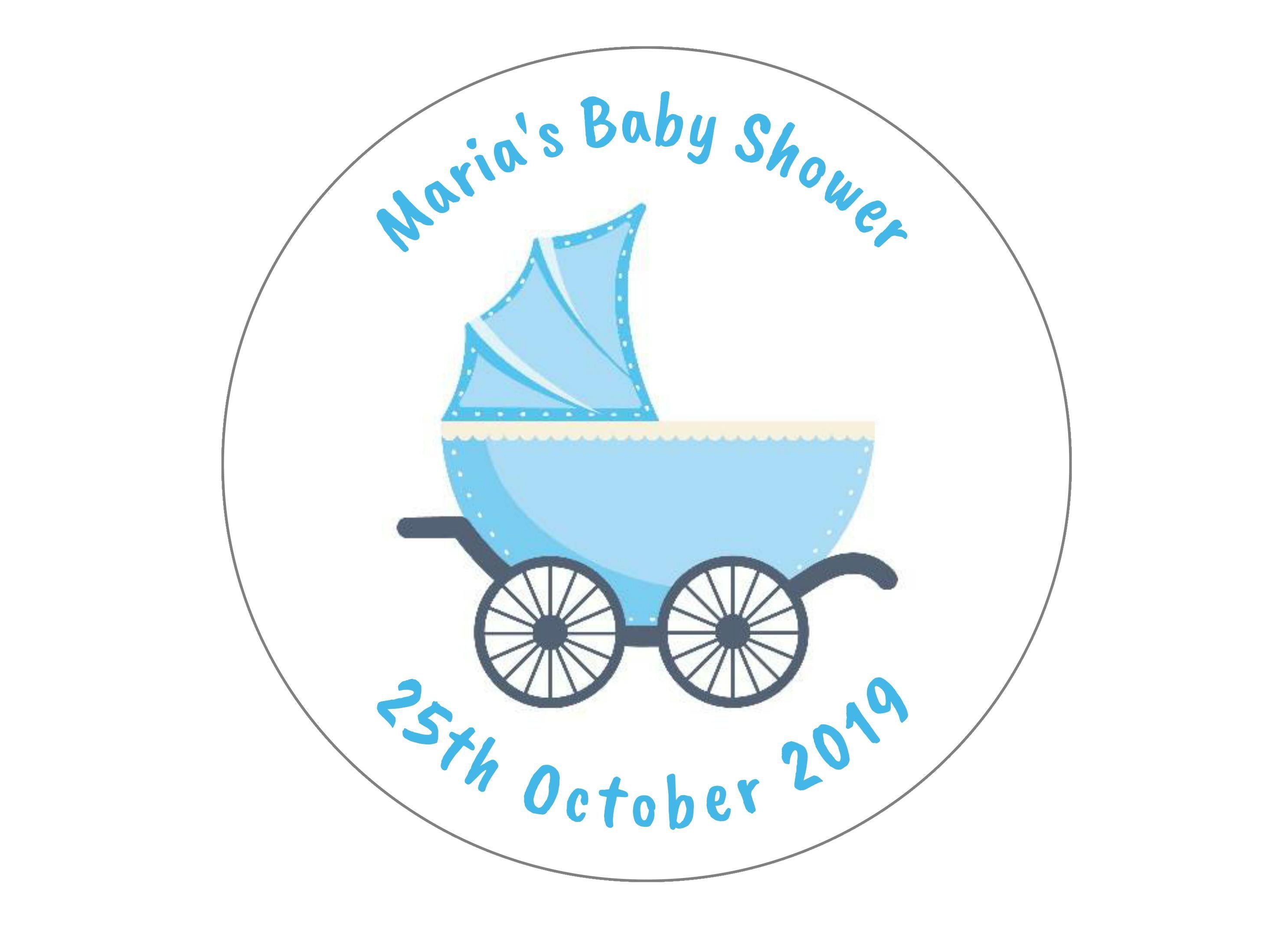 large edible cake topper with blue pram