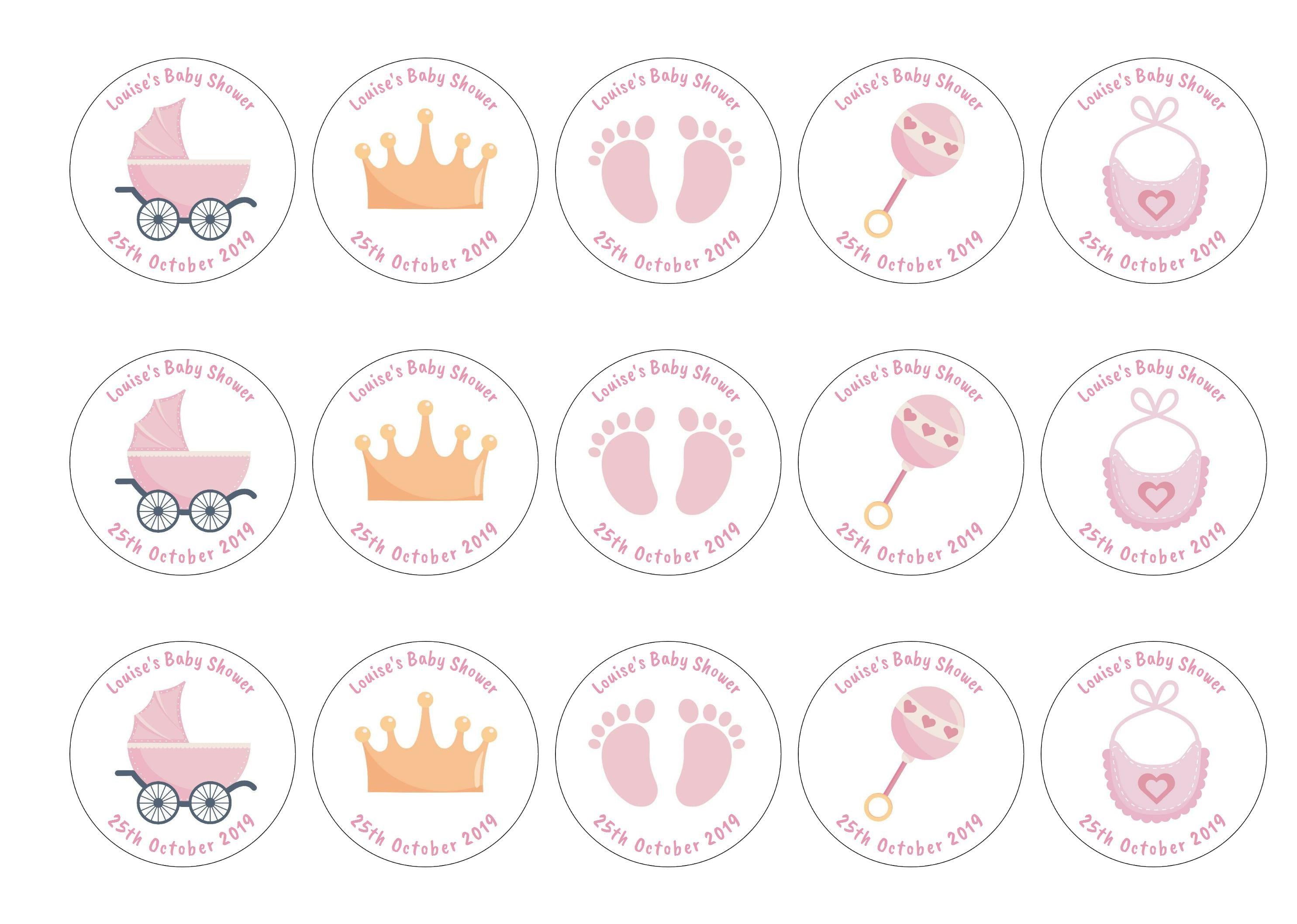 15 baby shower toppers with pink baby icons