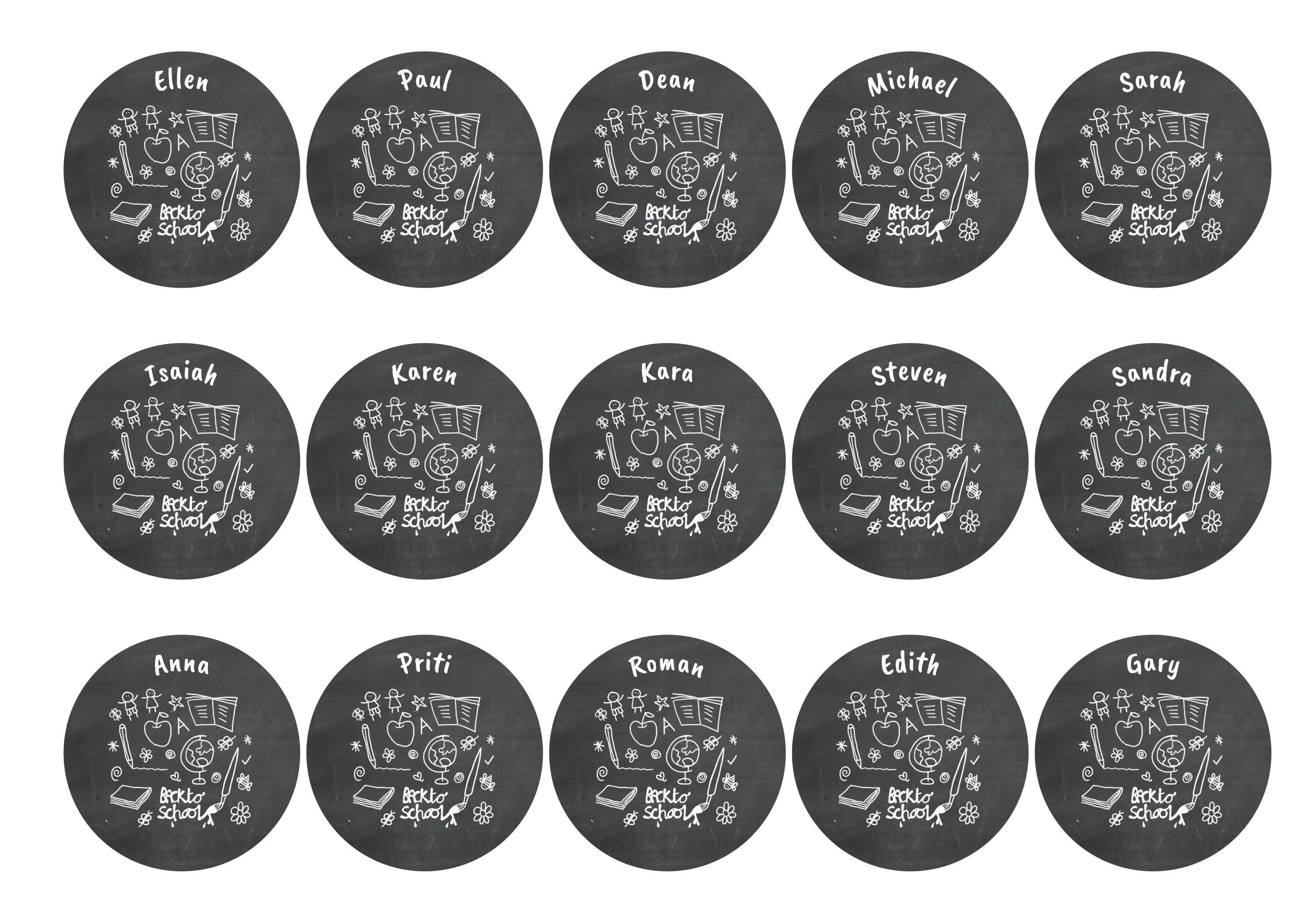 Edible printed cupcake toppers personalised with pupils' names