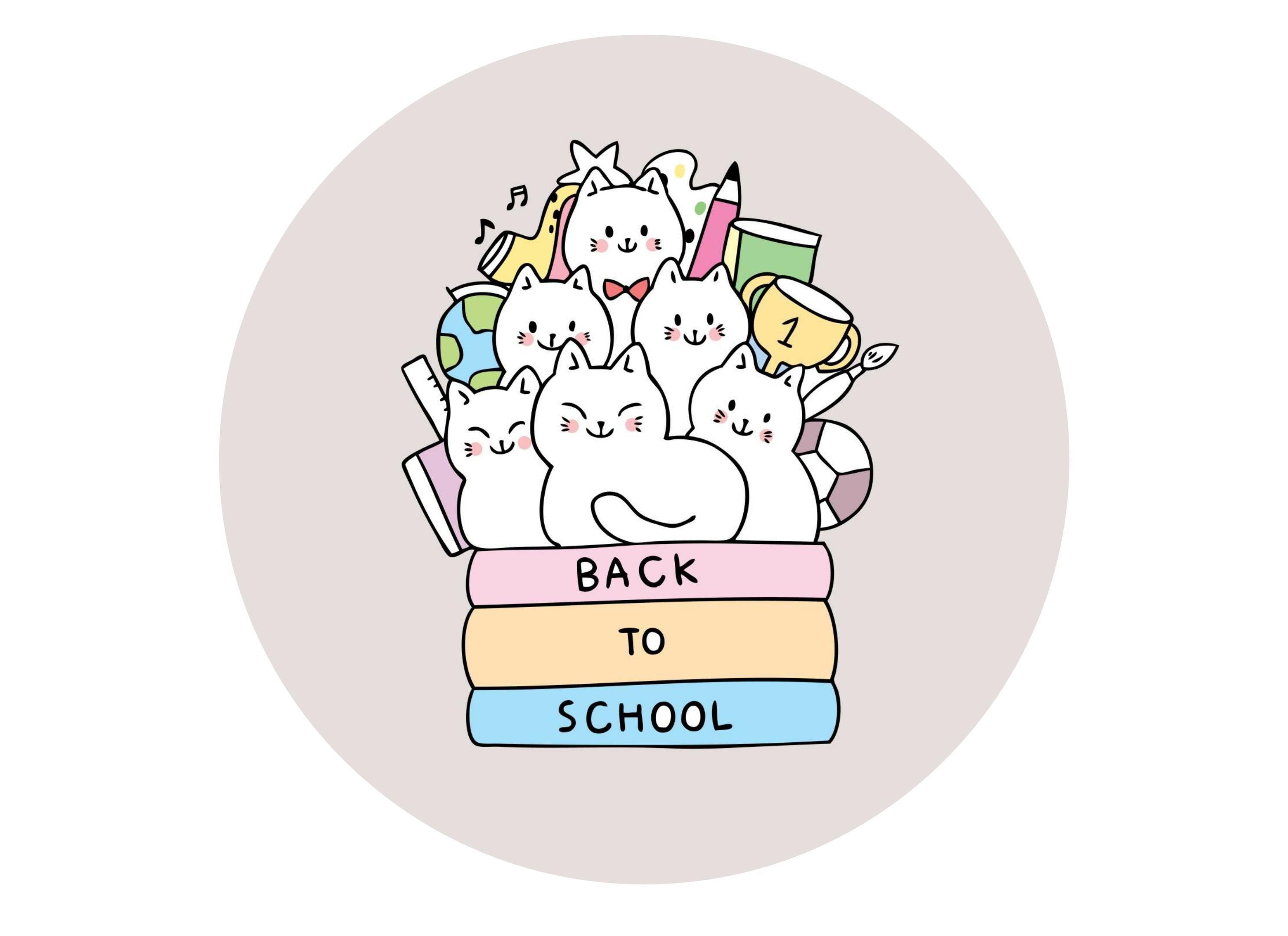 Large round cake topper with cute back to school cats