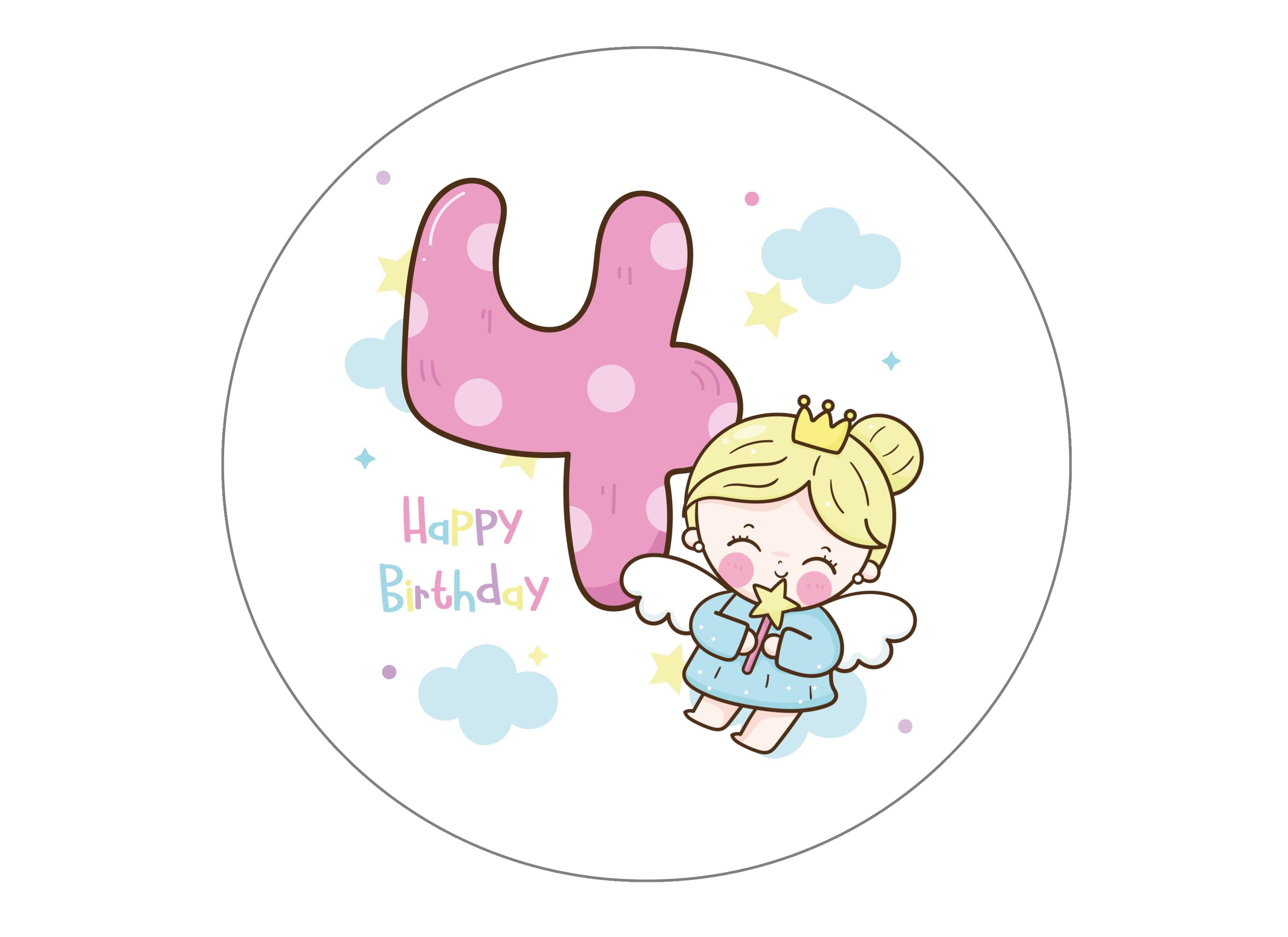 Large birthday cake topper with an angel image and the number four (4)
