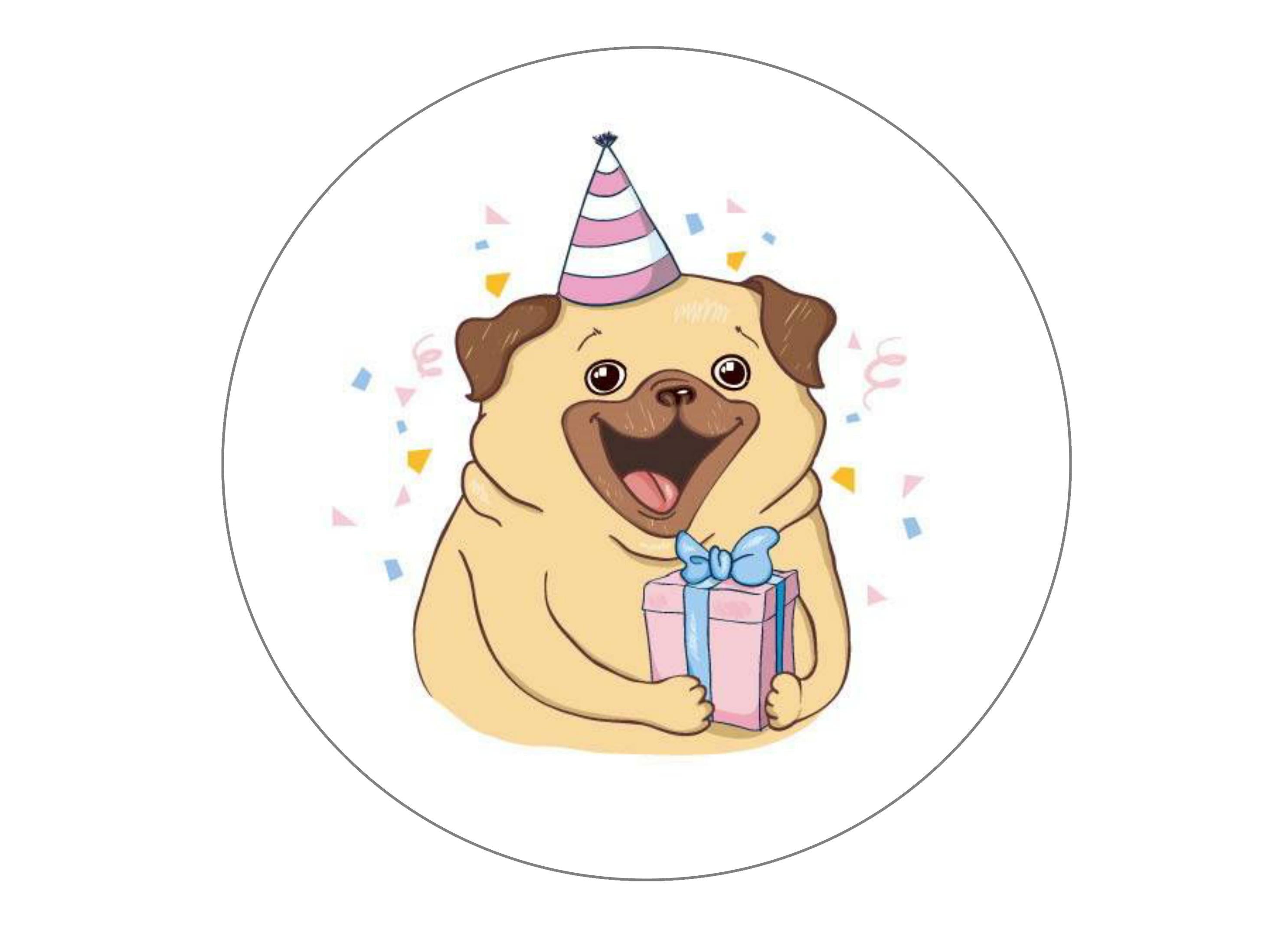 large cake topper with a birthday pug design