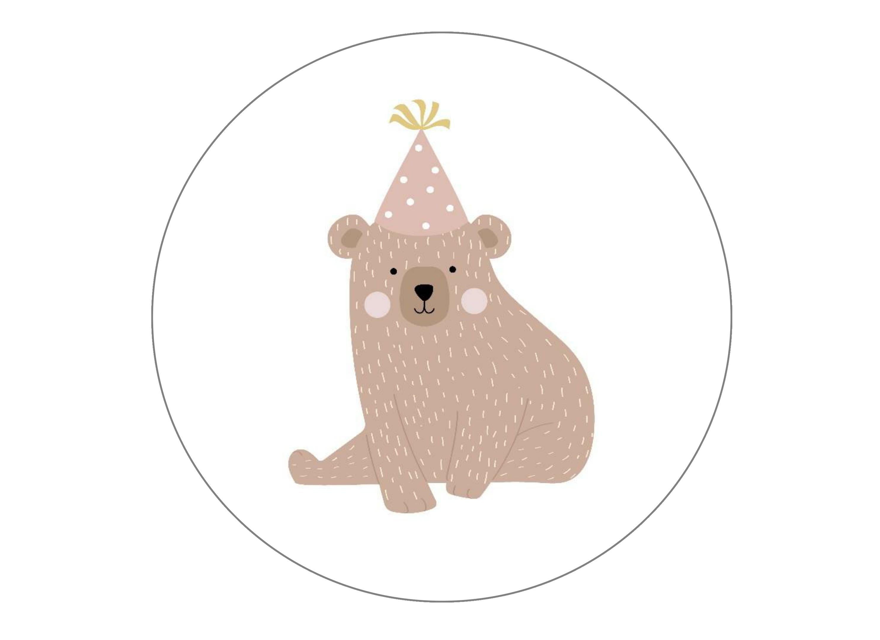 Large cake topper with a print of a birthday bear