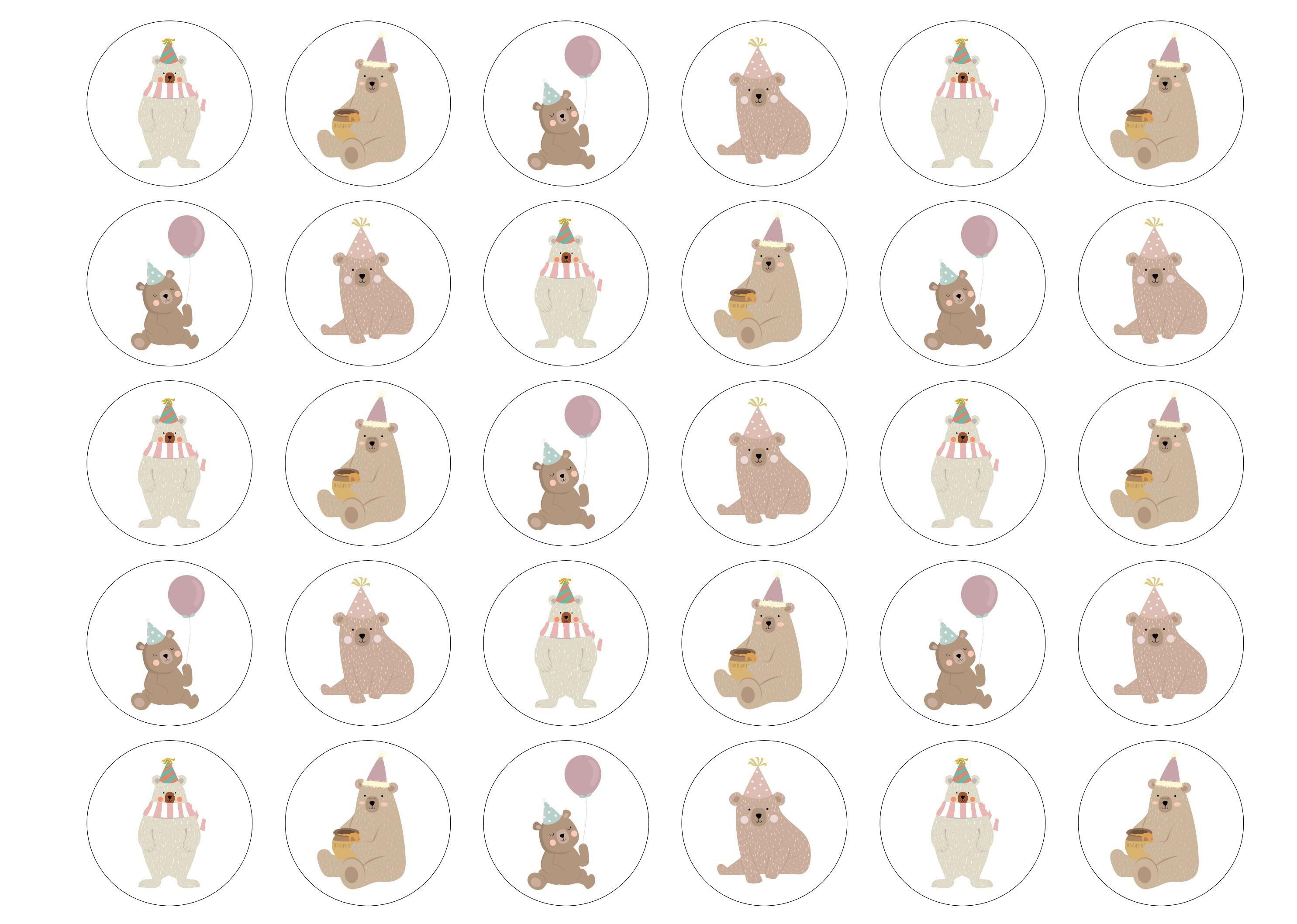 30 edible toppers with birthday bear designs