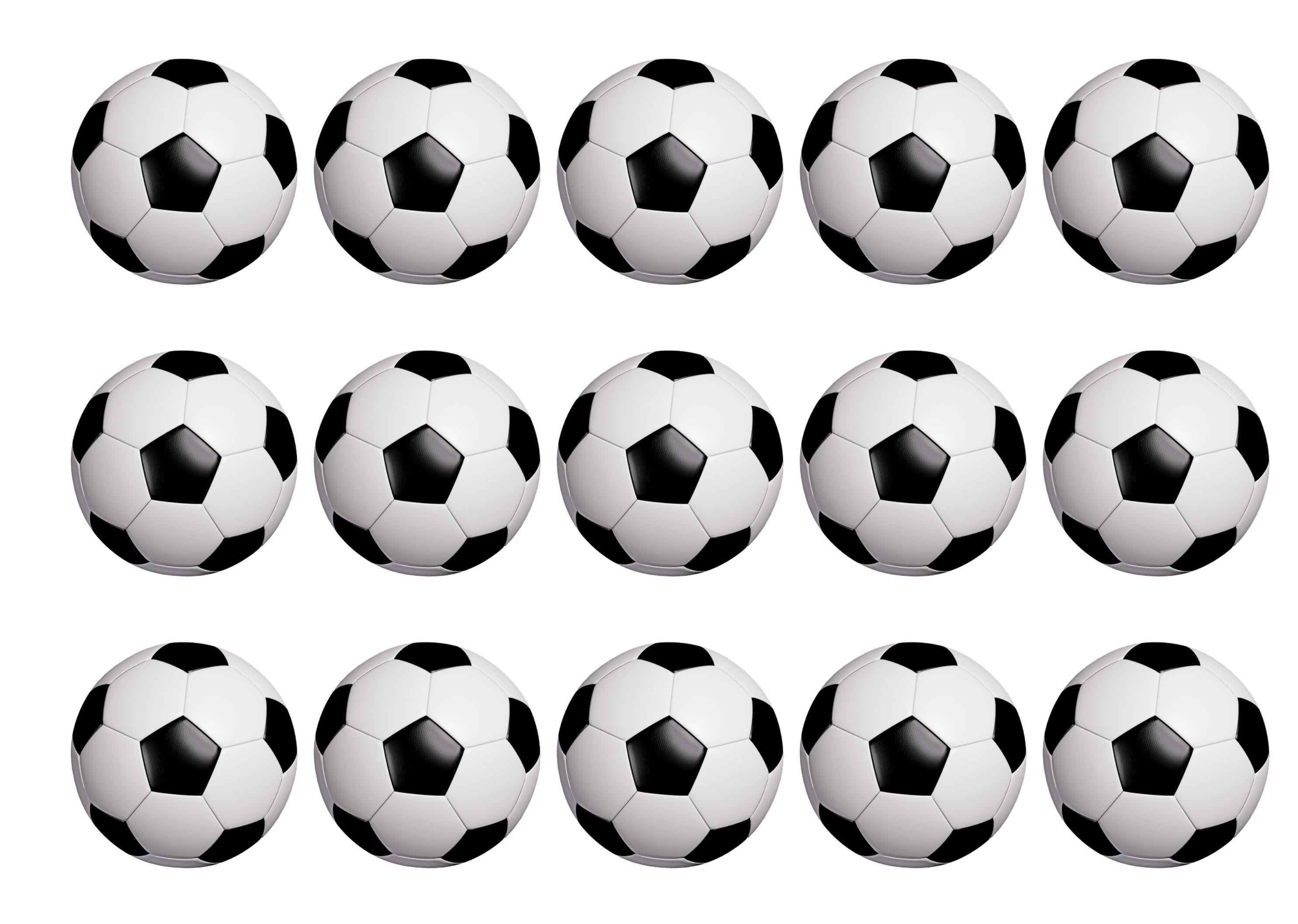 15 printed cupcake toppers with a black and white football
