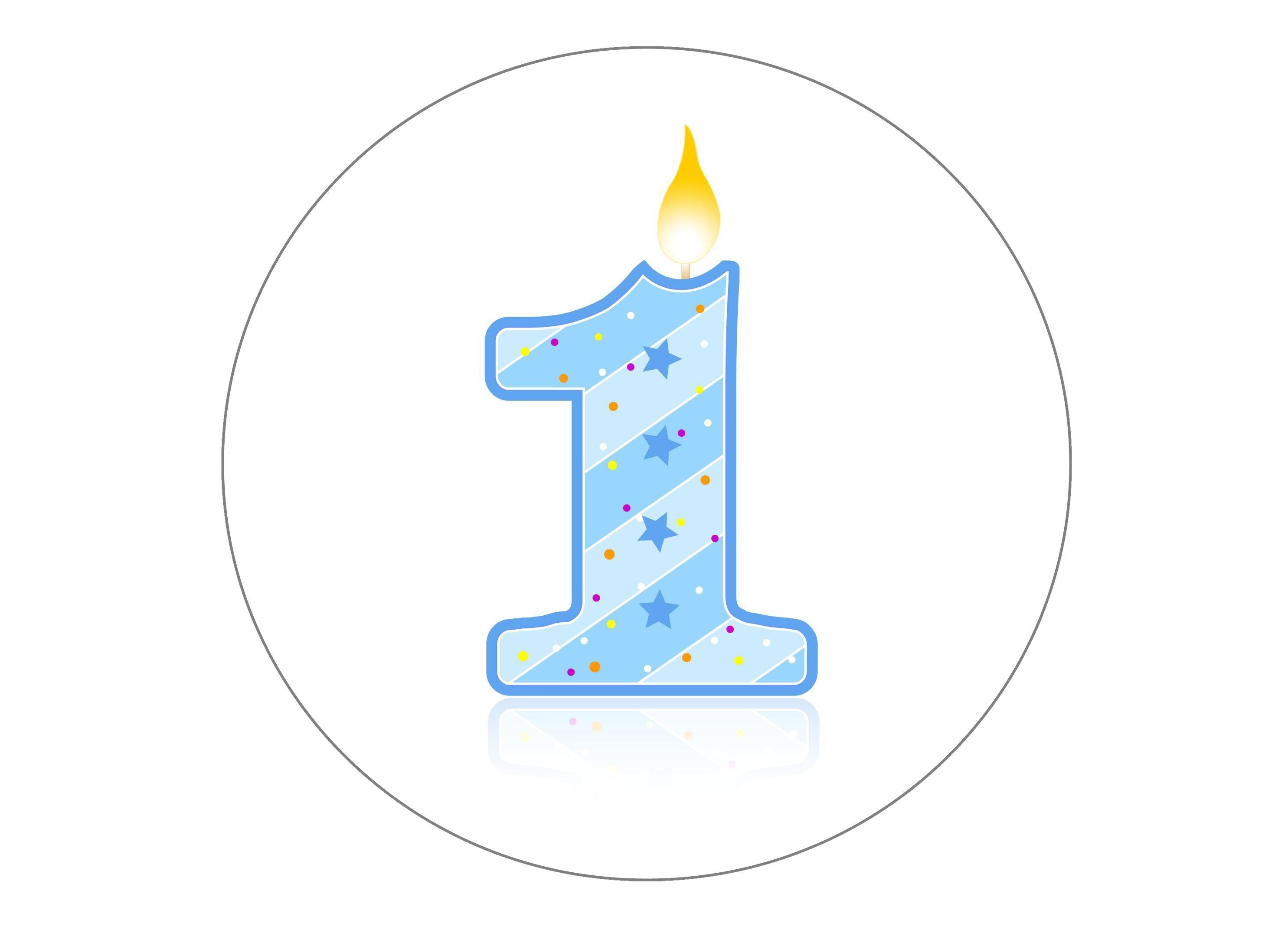 Printed 7.5" cake topper with blue birthday candle age 1