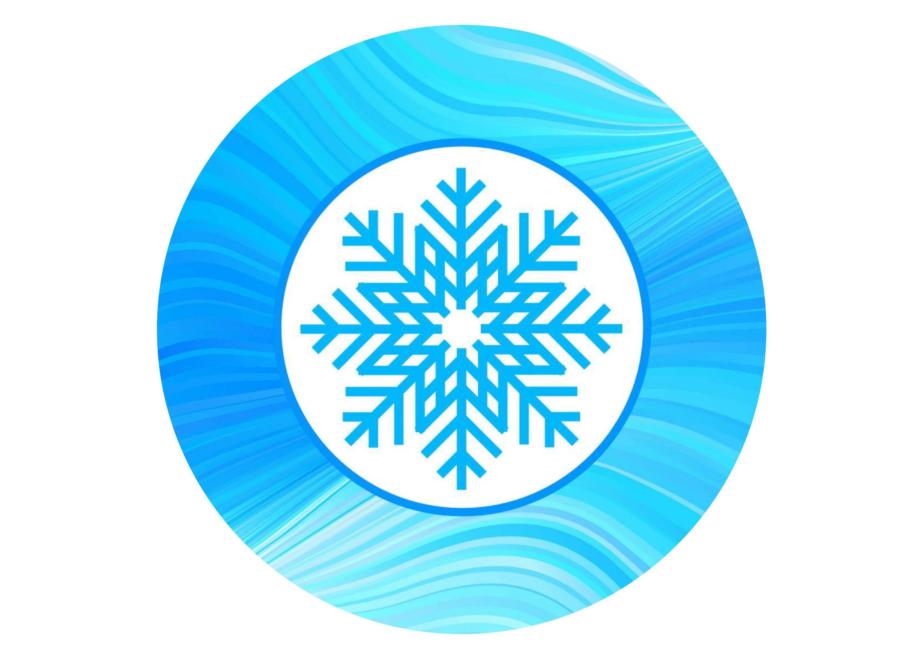 large cake topper with a blue snowflake image