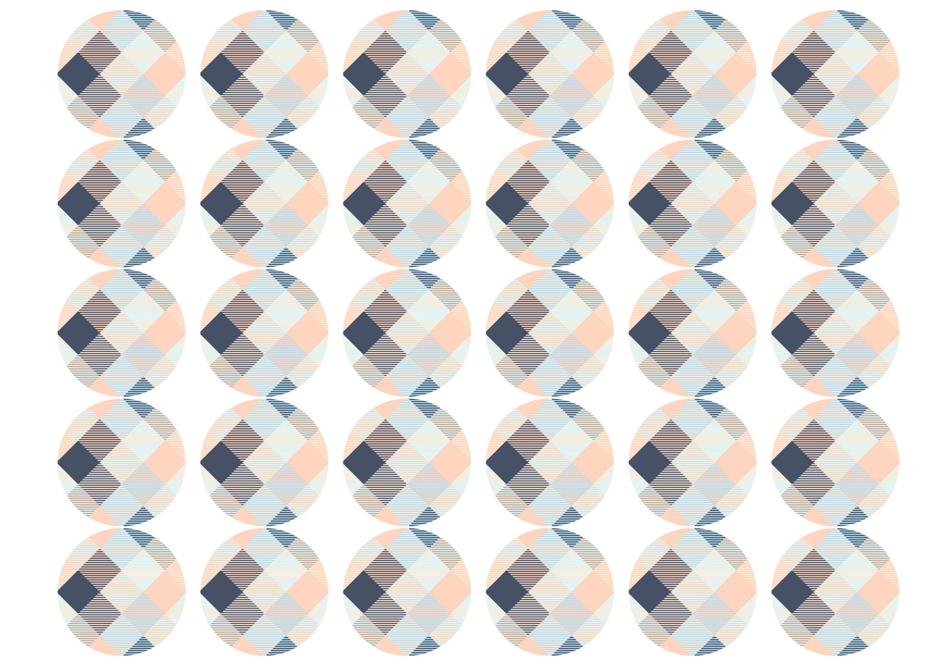 30 edible toppers with a blue and peach check design