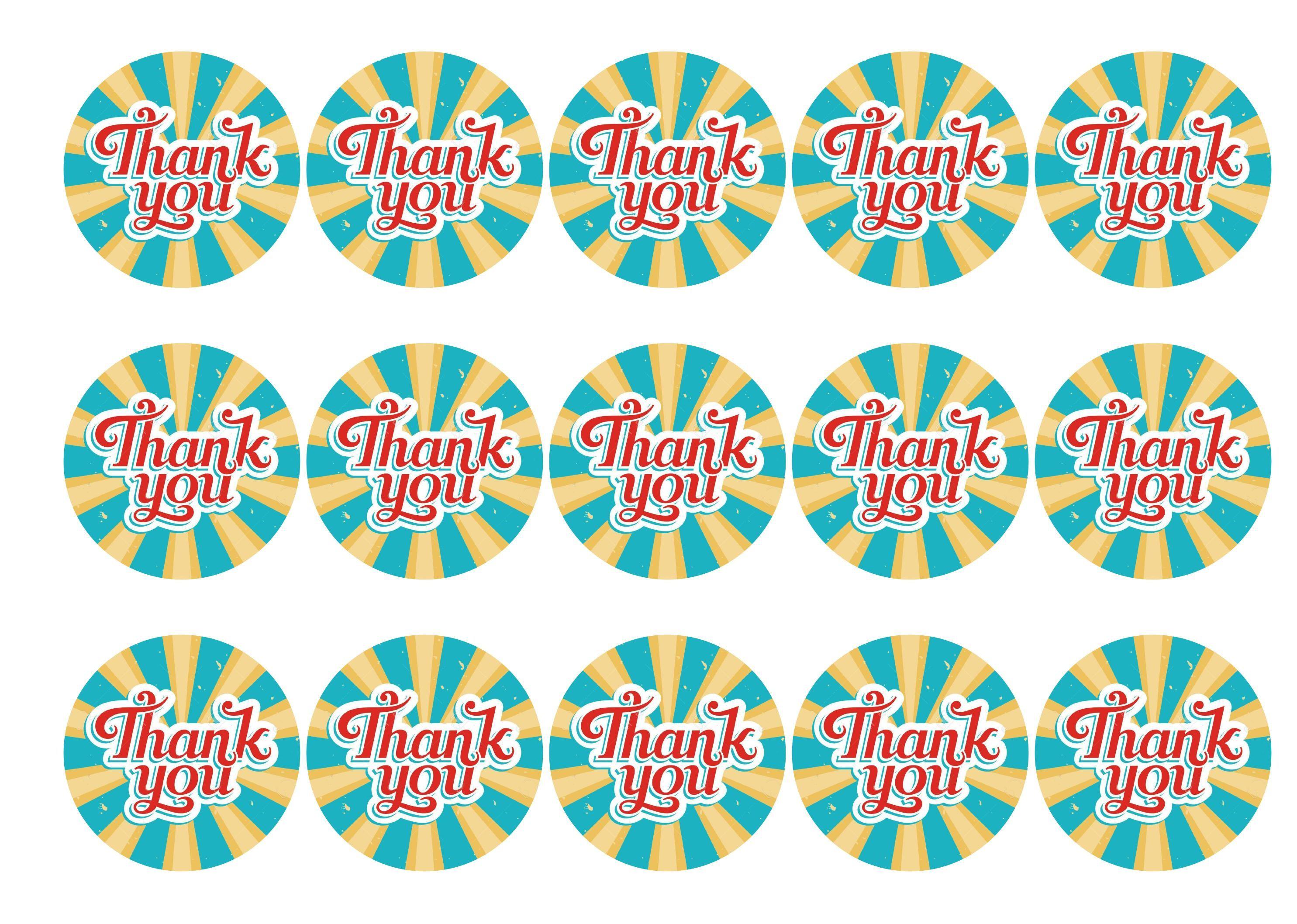 Printed edible cupcake toppers - bright thank you
