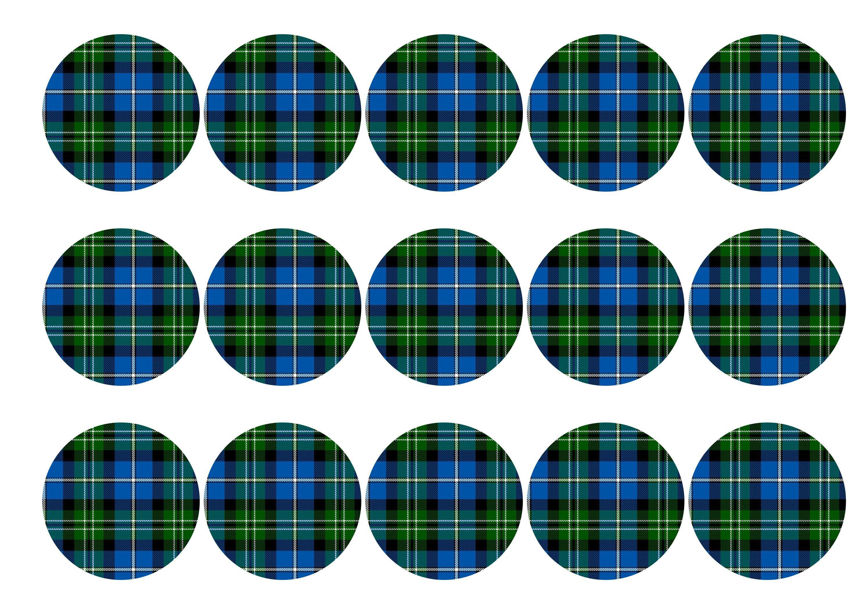 15 printed cupcake toppers with Campbell tartan