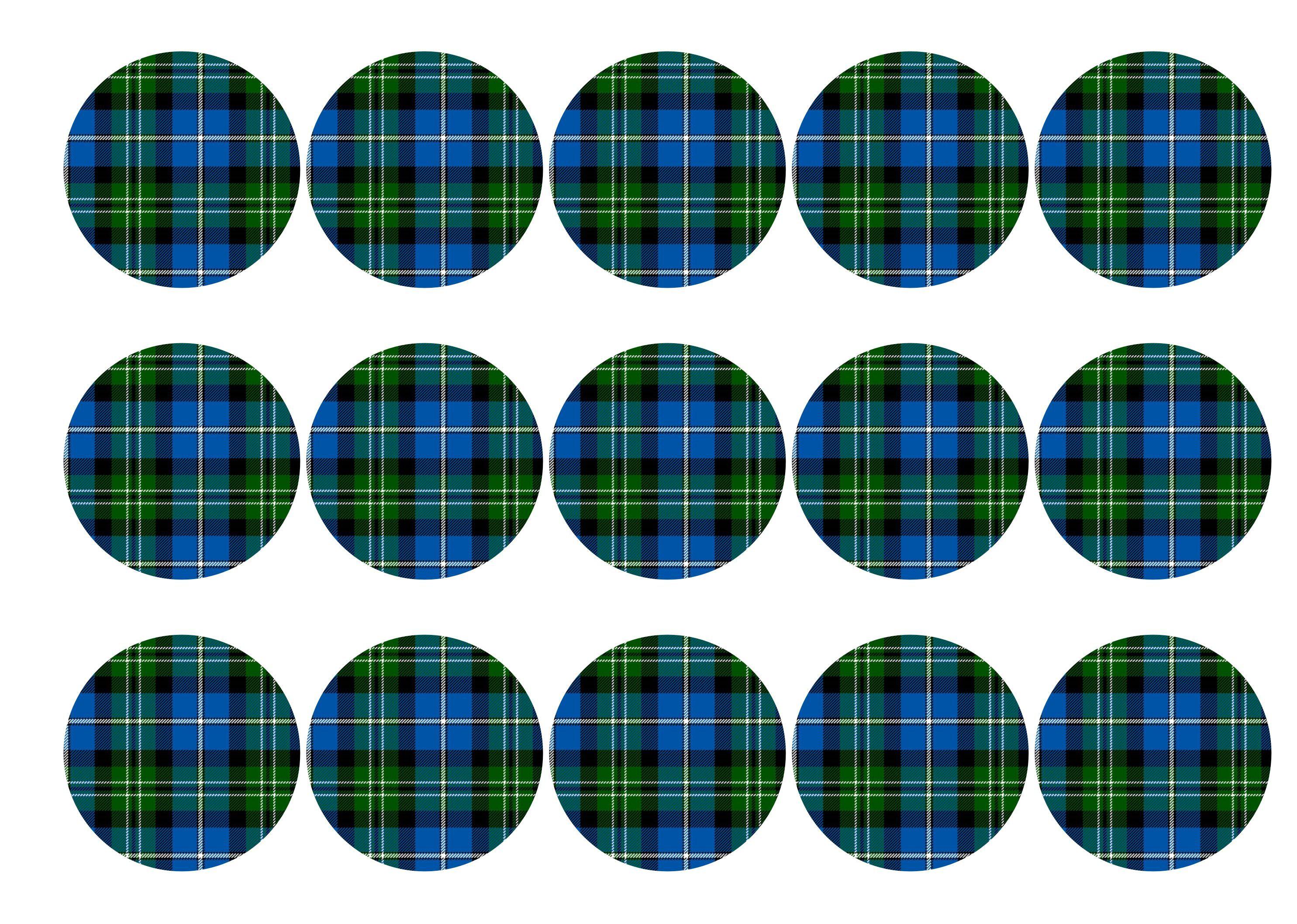 15 printed cupcake toppers with Campbell tartan