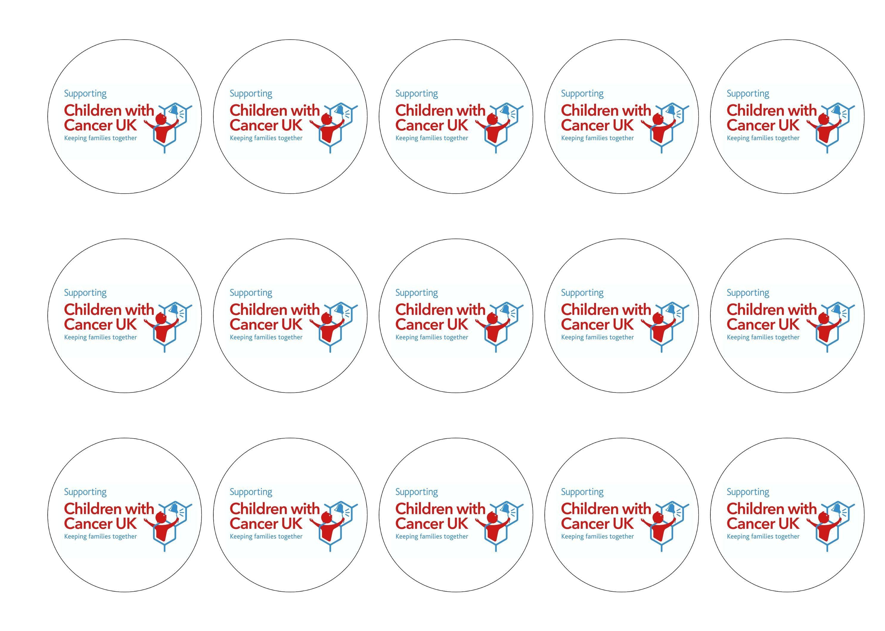 15 printed cupcake toppers for supporting Children with Cancer UK