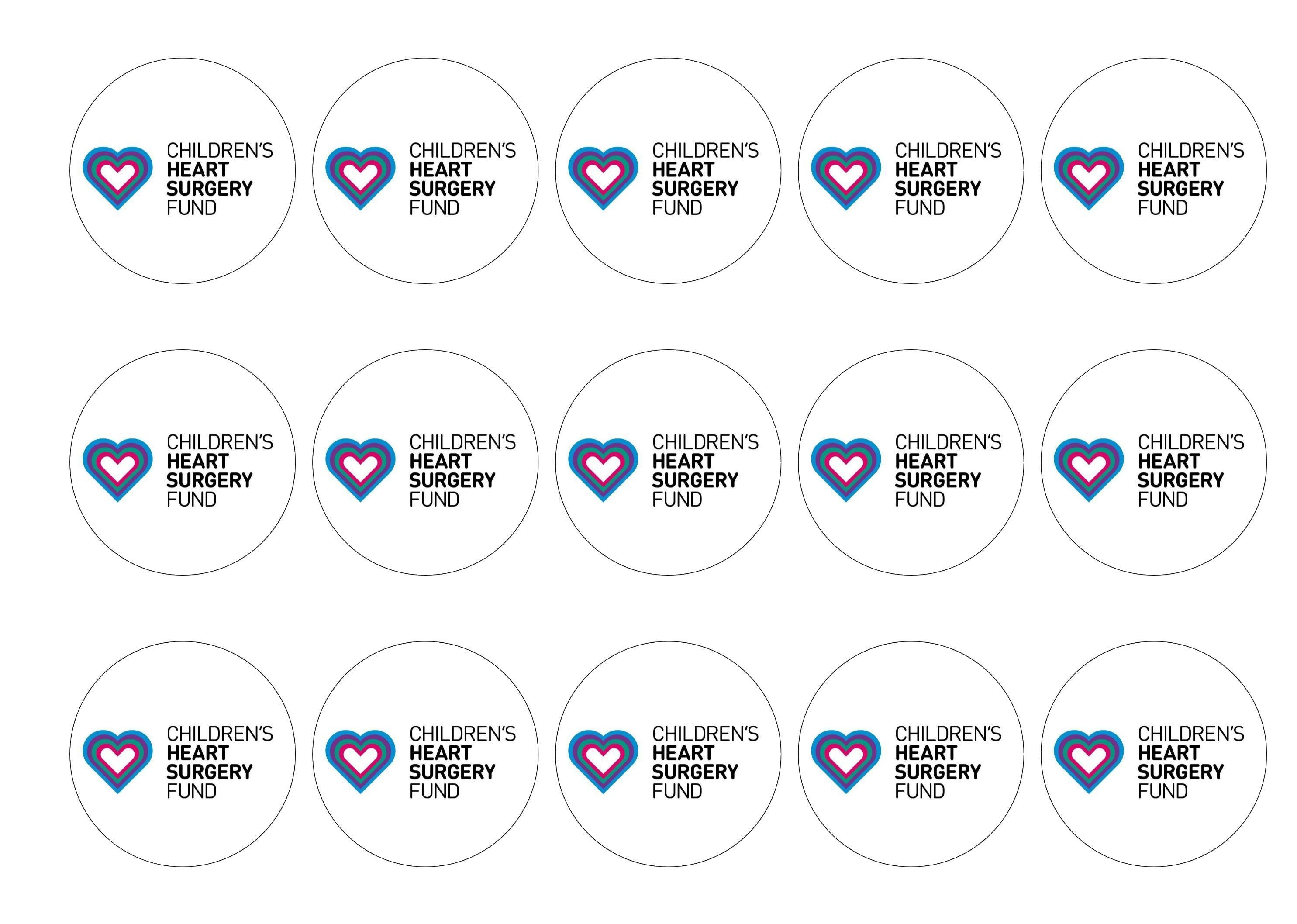 15 printed cupcake toppers supporting the Children's Heart Surgery Trust