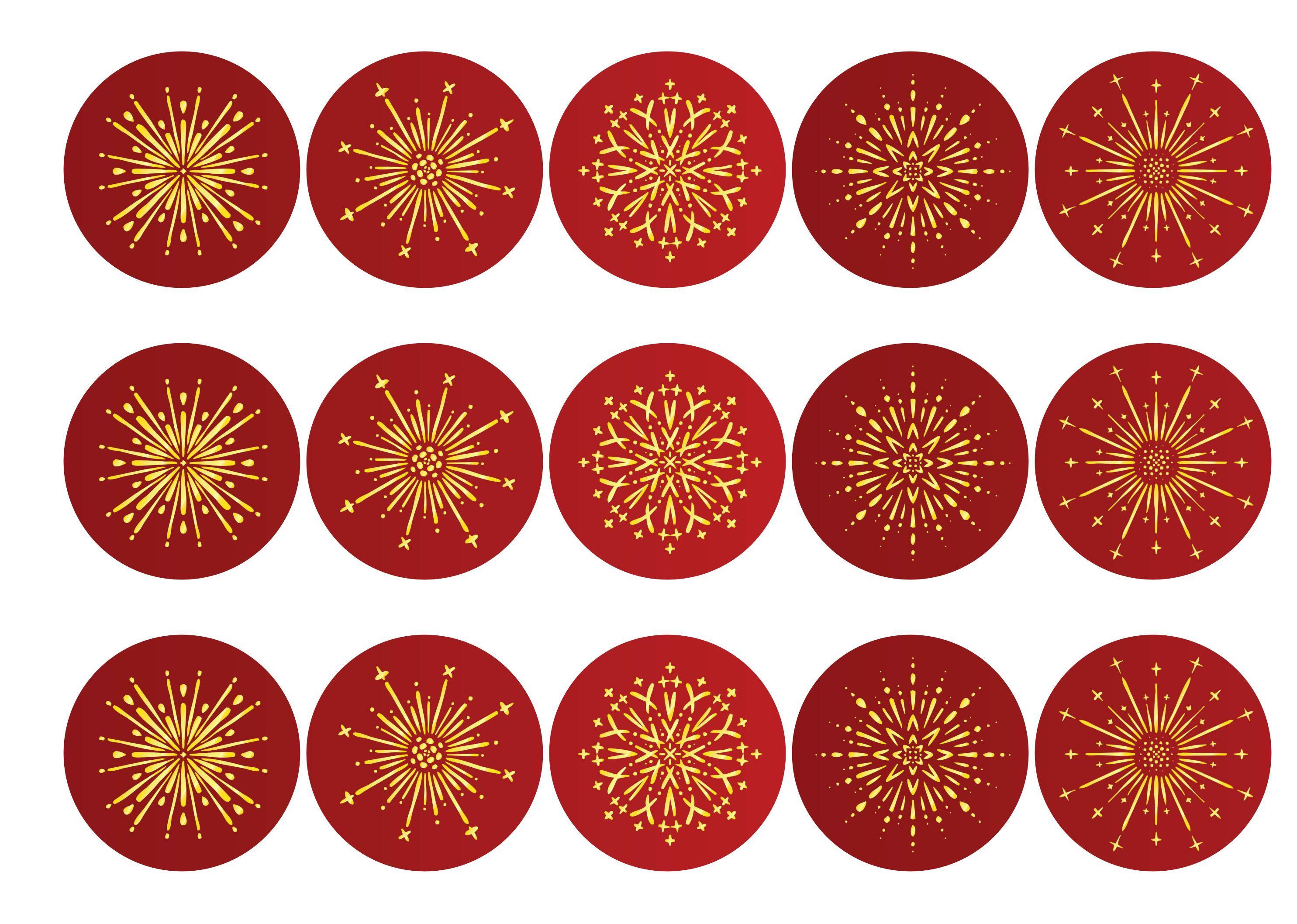 15 printed toppers with red and gold fireworks for the Chinese New Year