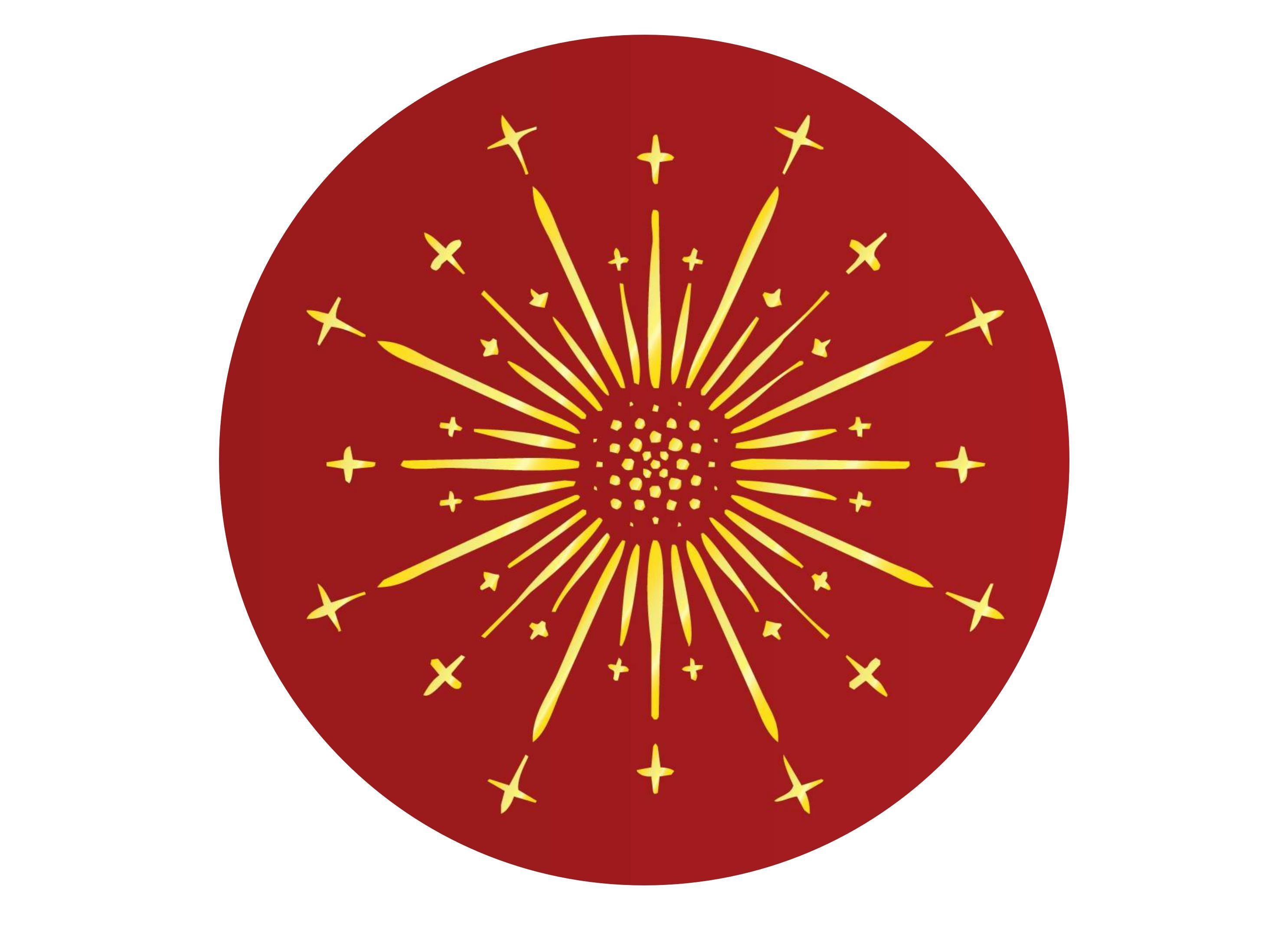 Large 190mm printed cake topper with red and gold fireworks for the Chinese New Year