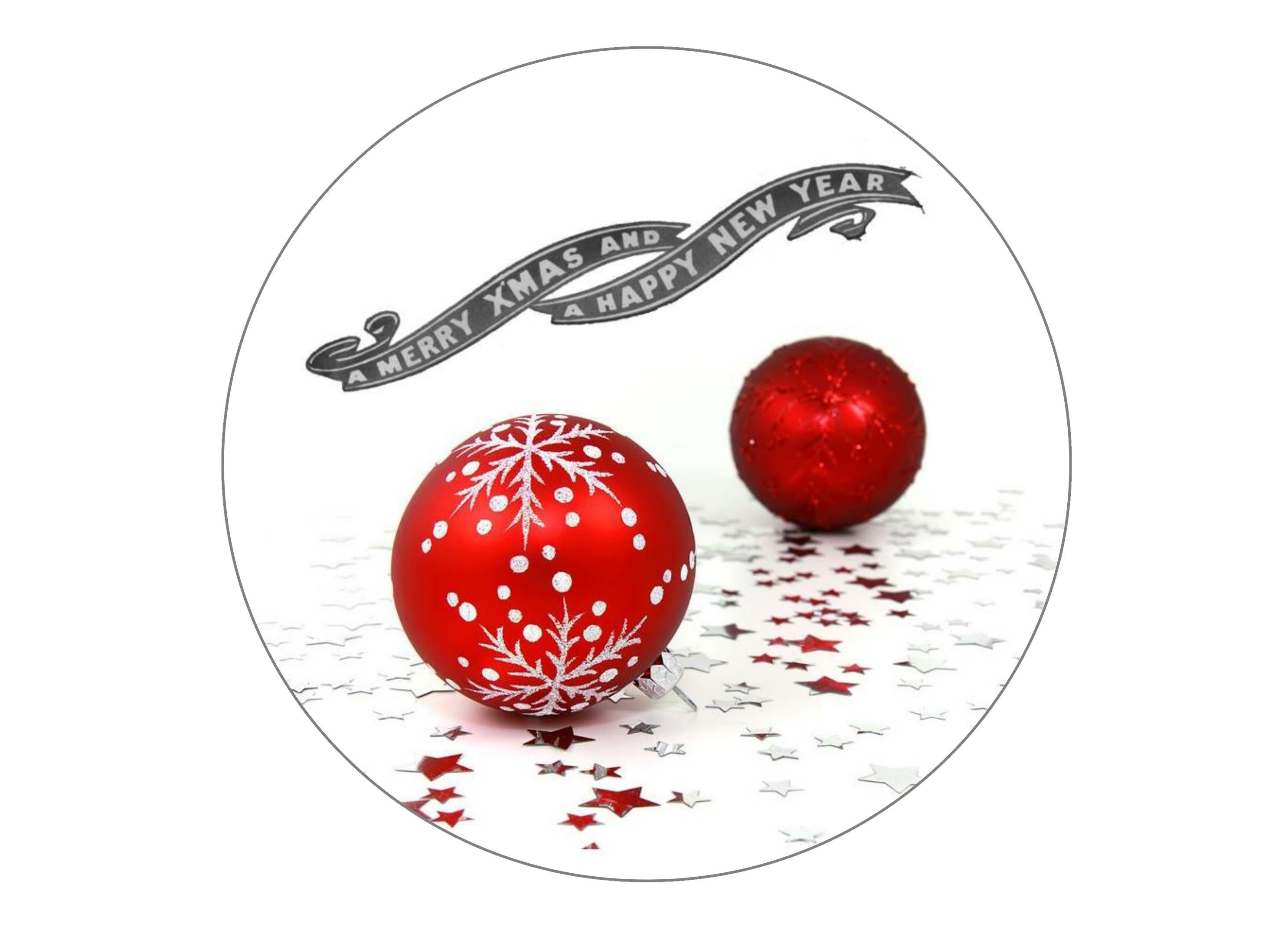 Large cake topper with a Christmas Baubles image