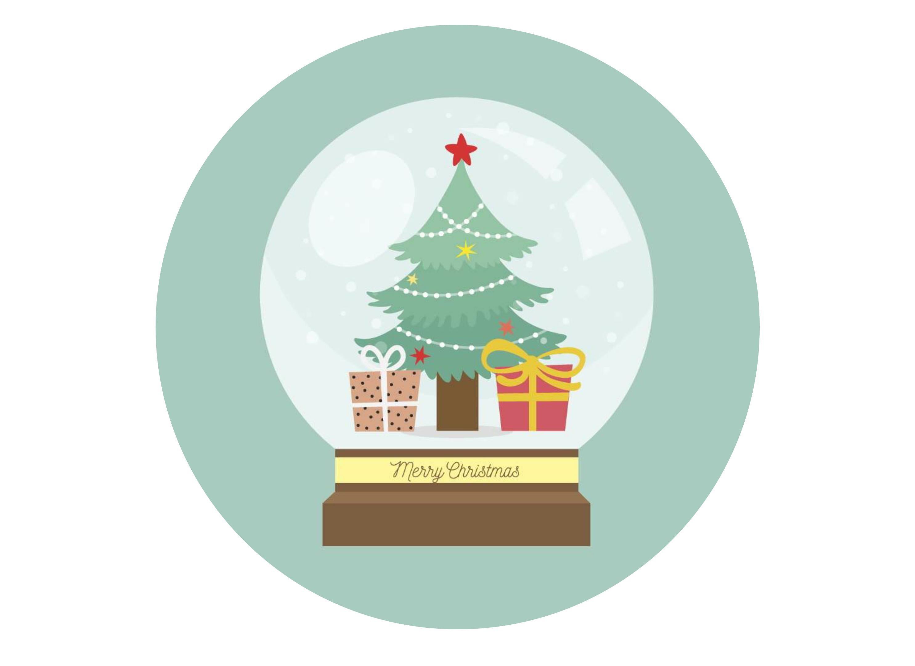 large printed cake topper with a Christmas Snow Globe picture