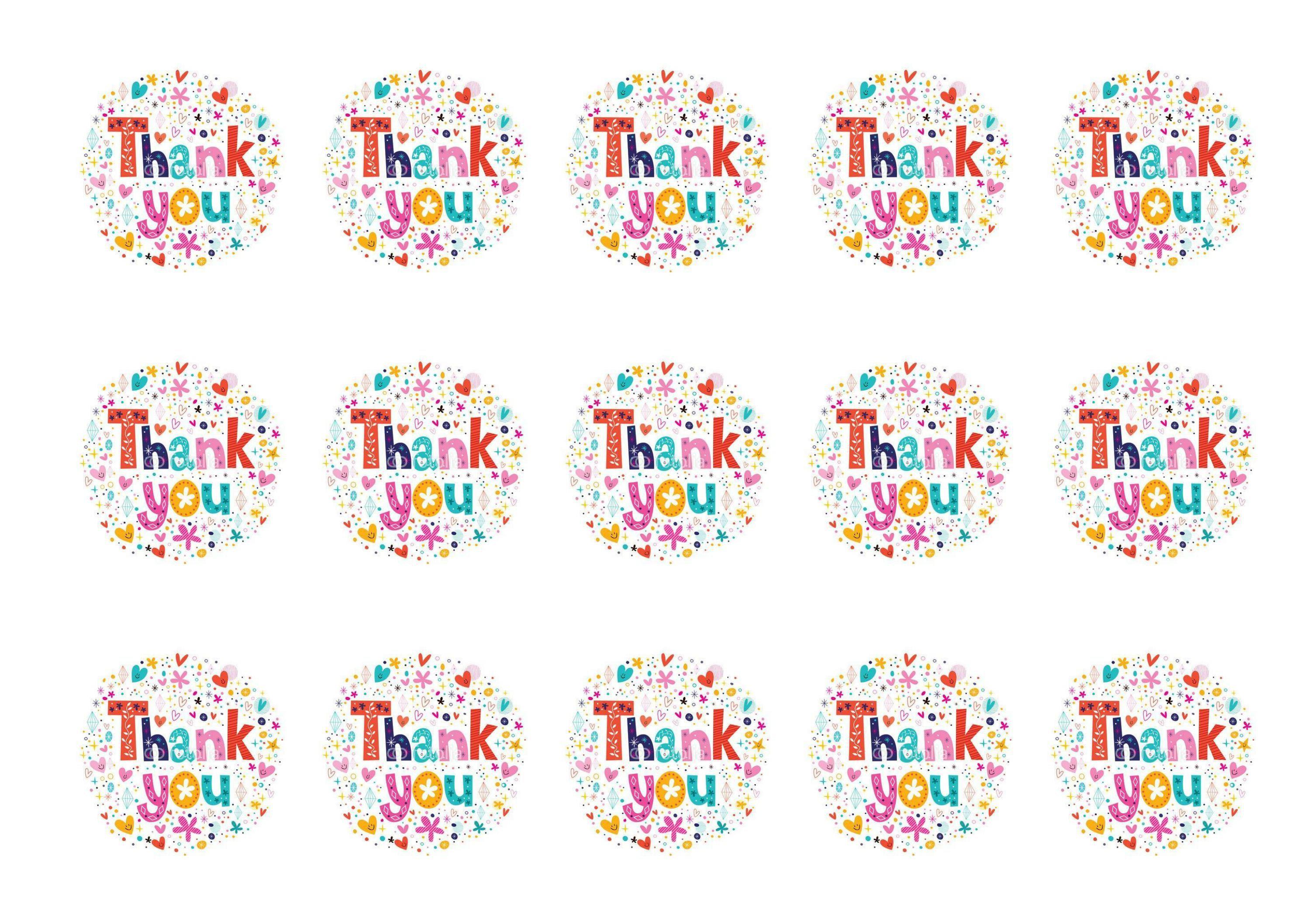 Printed edible cupcake toppers - colourful thank you