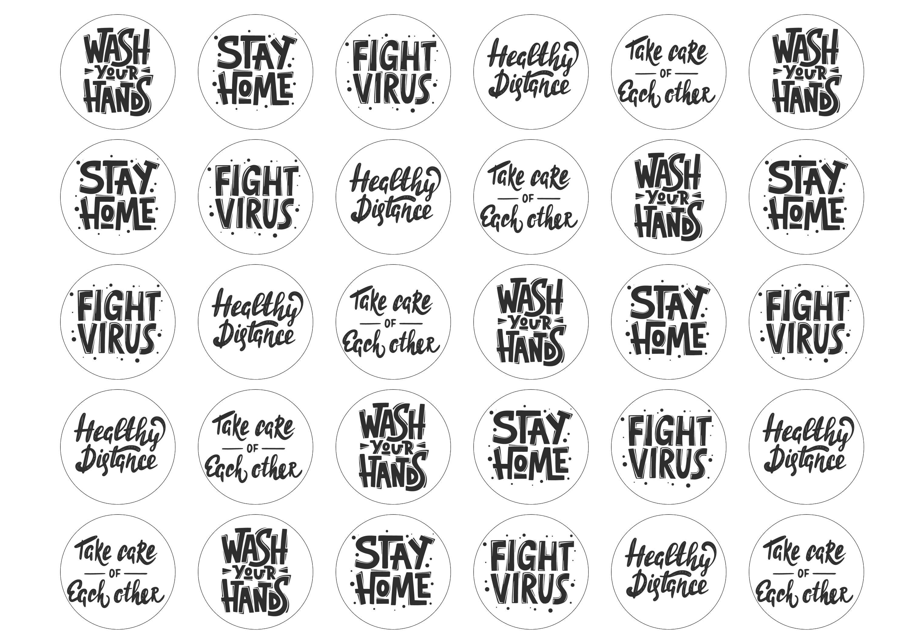 30 edible toppers with Coronavirus guidance slogans