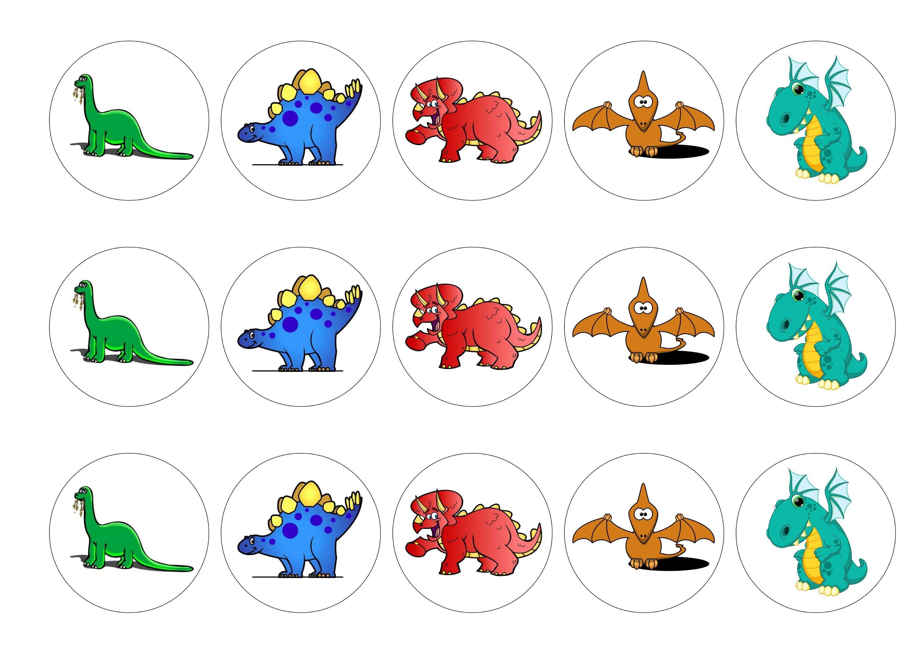 15 printed dinosaur cupcake toppers