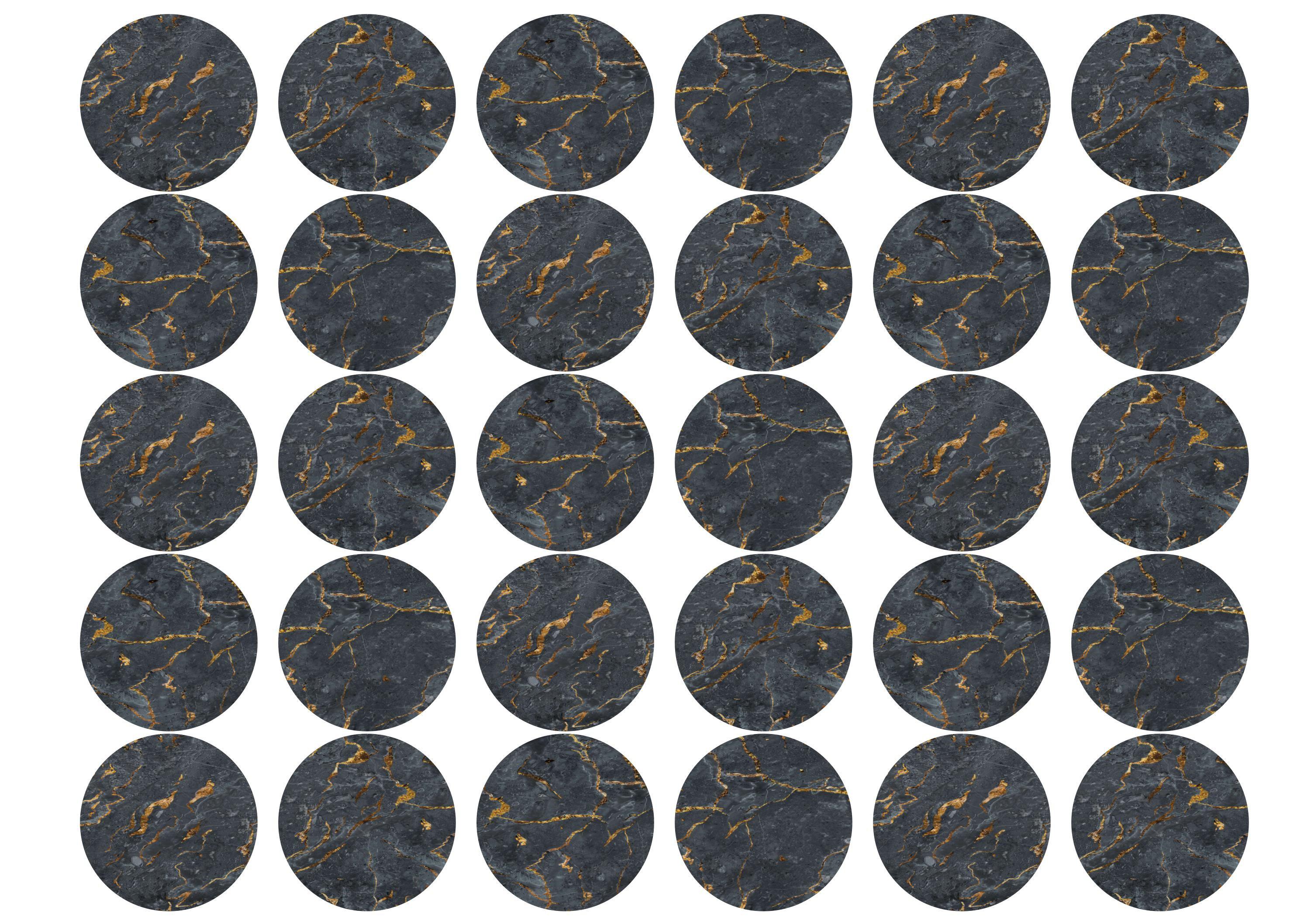 30 edible toppers with a dark marble design